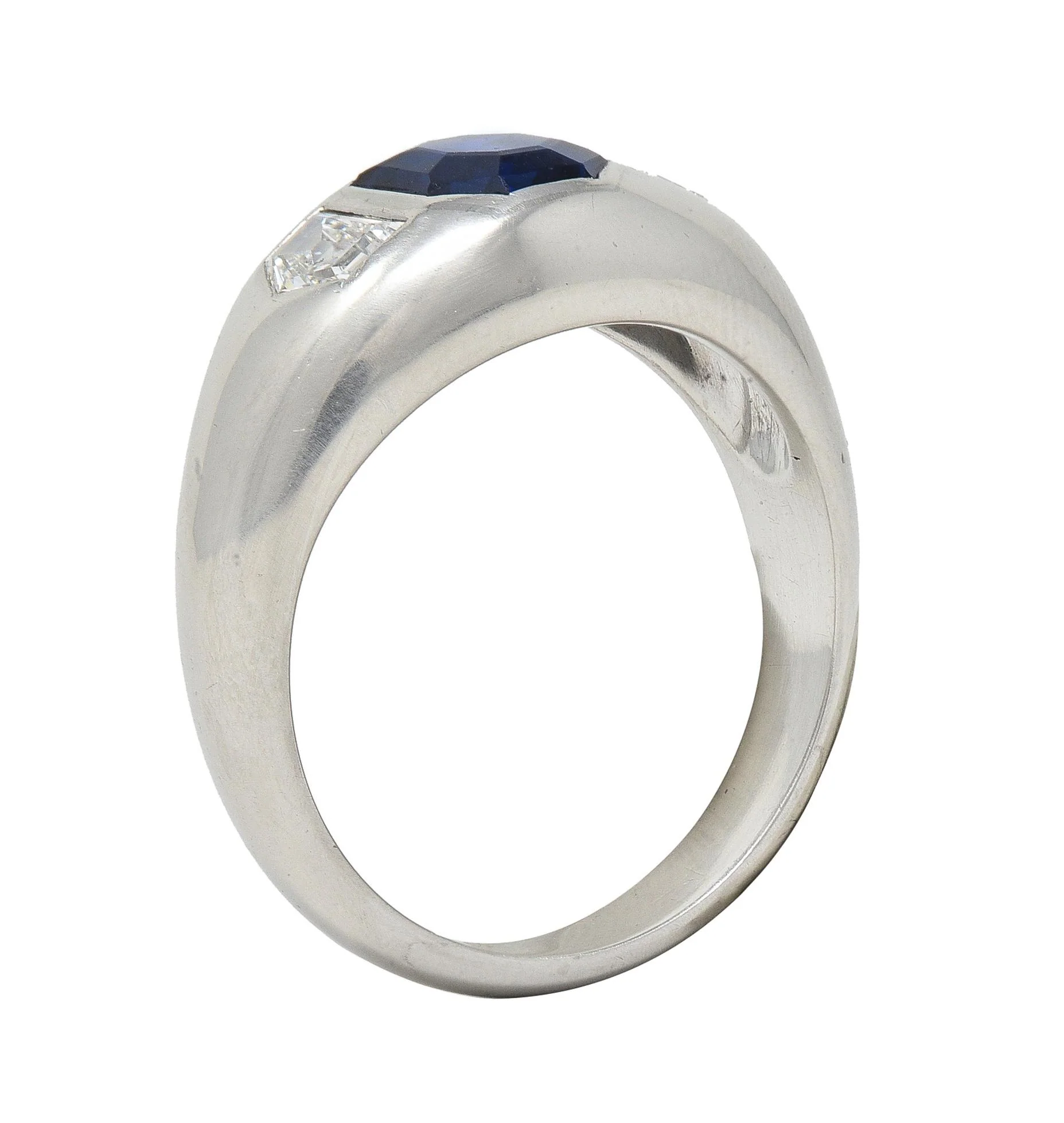 Mid-Century 3.07 CTW No Heat Sapphire Diamond Platinum Three Stone Men's Unisex Vintage Ring GIA - Image 9