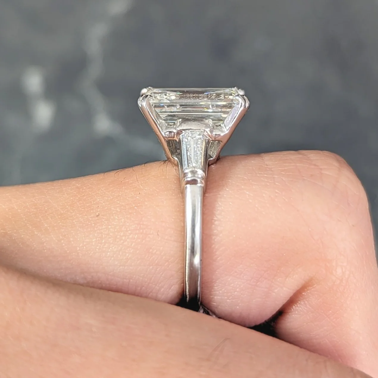 Mid-Century 3.26 CTW Step Cut Diamond Platinum Vintage Engagement Ring GIA - Image 15