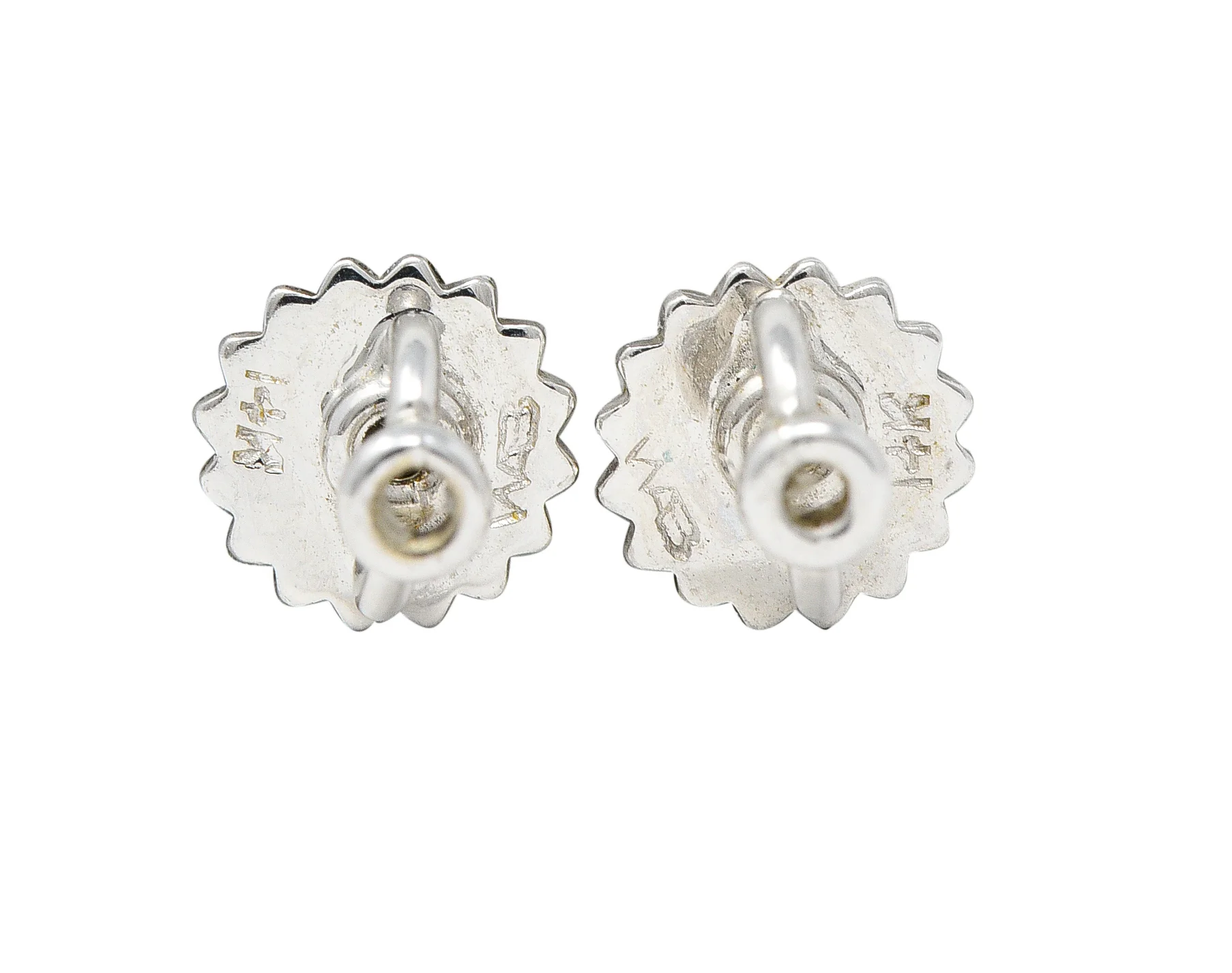 Mid-Century 3.42 CTW Aquamarine Diamond 14 Karat White Gold Floral Spray Vintage Earrings - Image 4