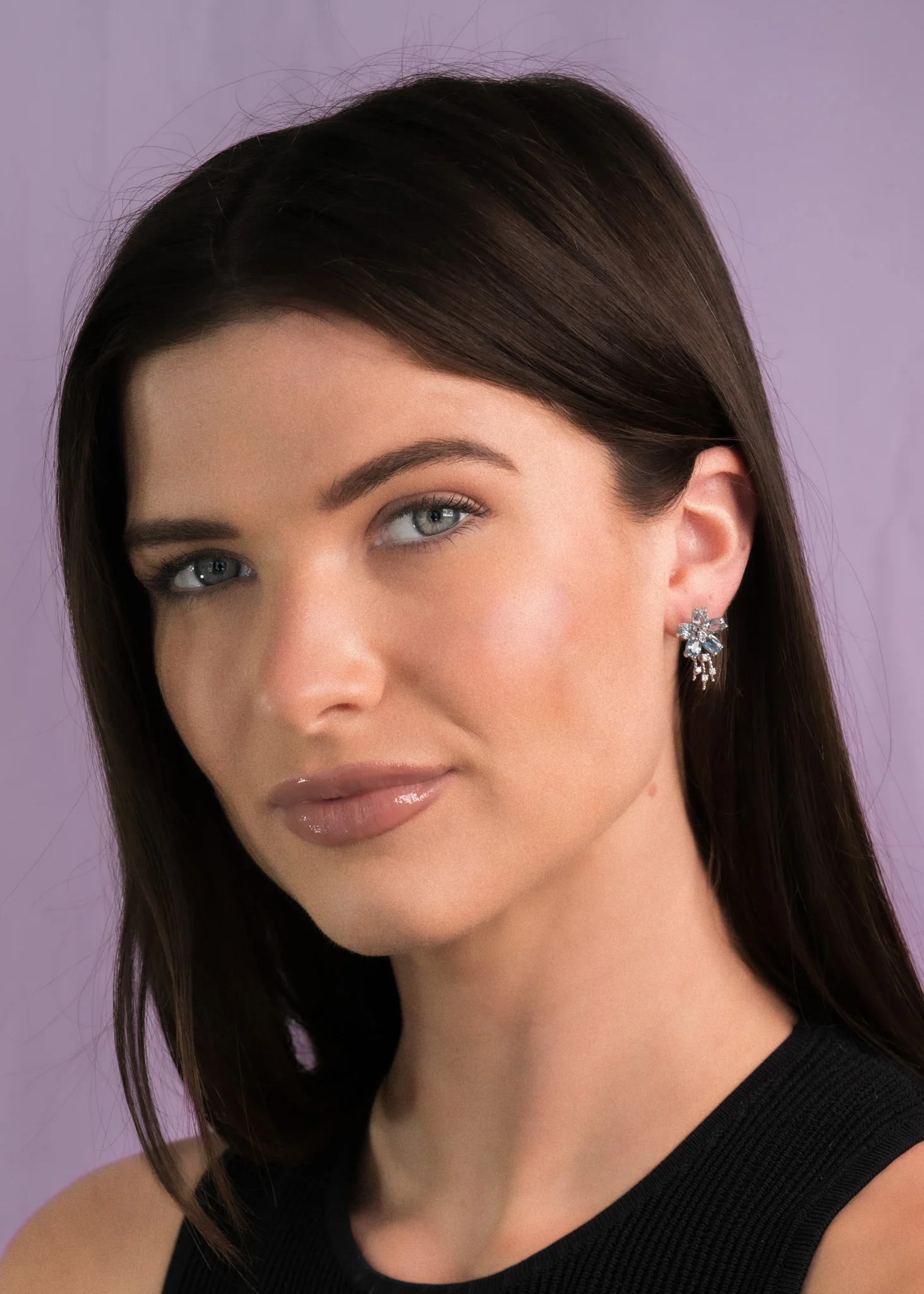 Mid-Century 3.42 CTW Aquamarine Diamond 14 Karat White Gold Floral Spray Vintage Earrings - Image 7