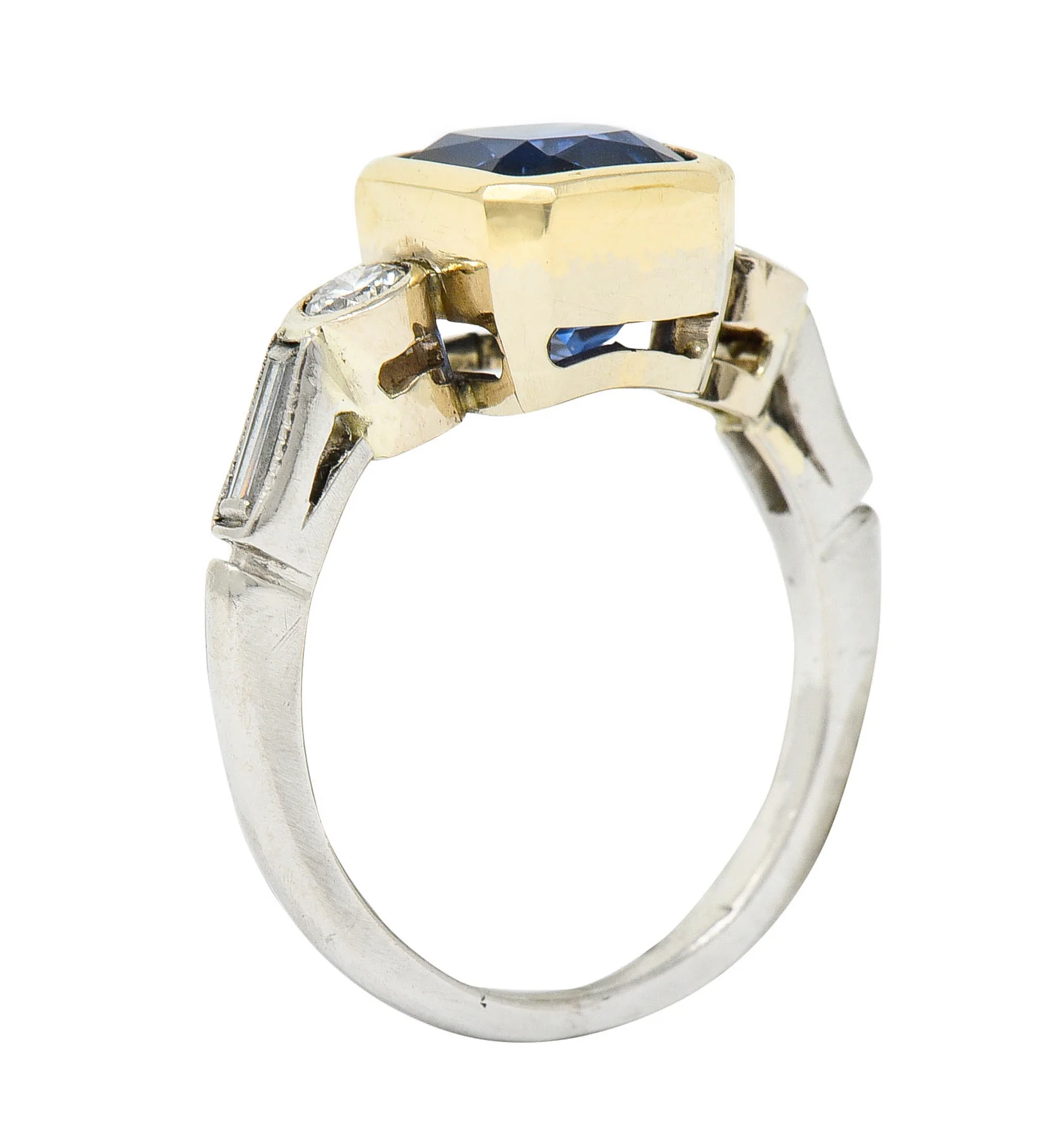 Mid-Century 3.65 CTW Sapphire Diamond 14 Karat Gold Palladium Gemstone Ring - Image 9