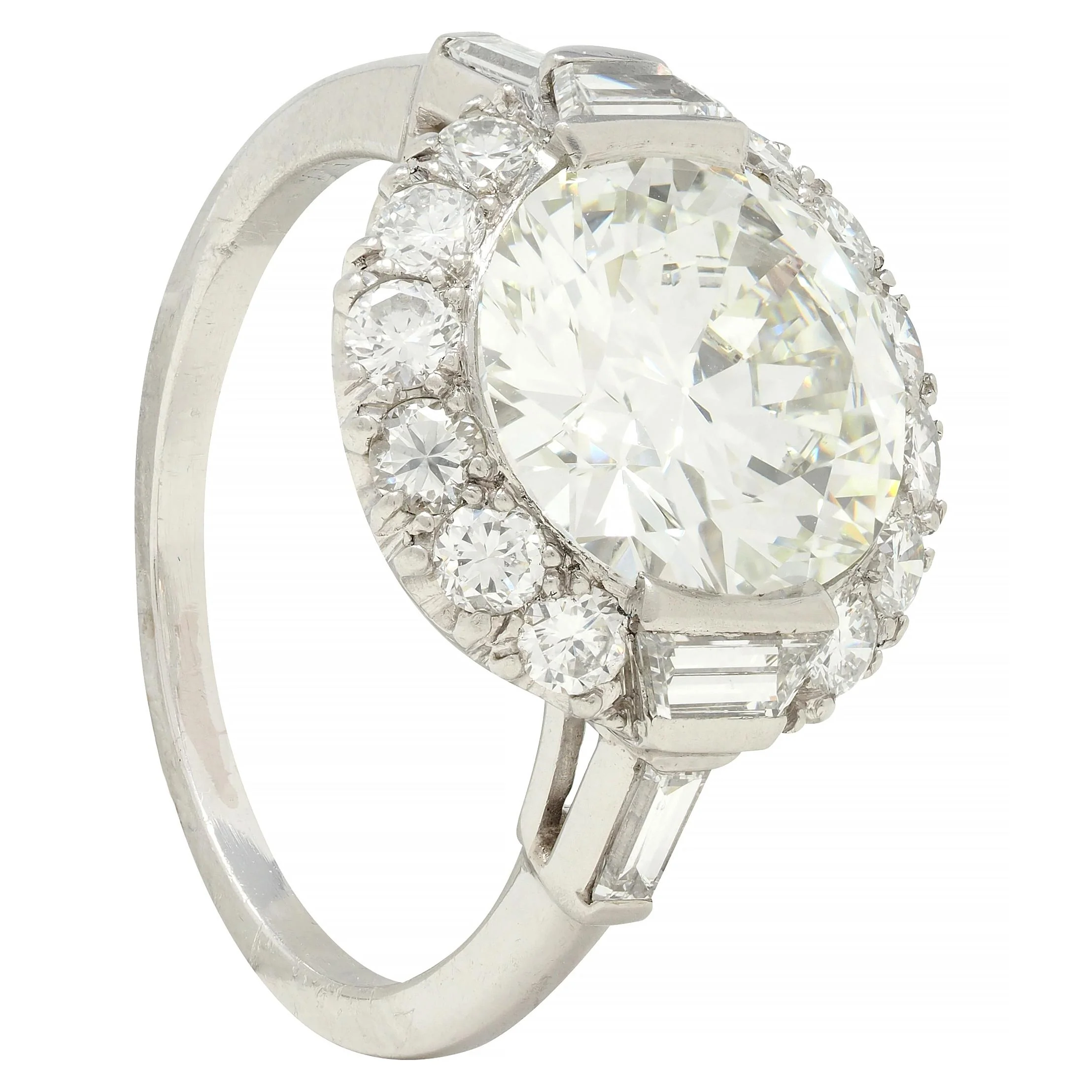 Mid-Century 3.85 CTW European Diamond Platinum Halo Vintage Engagement Ring GIA - Image 11