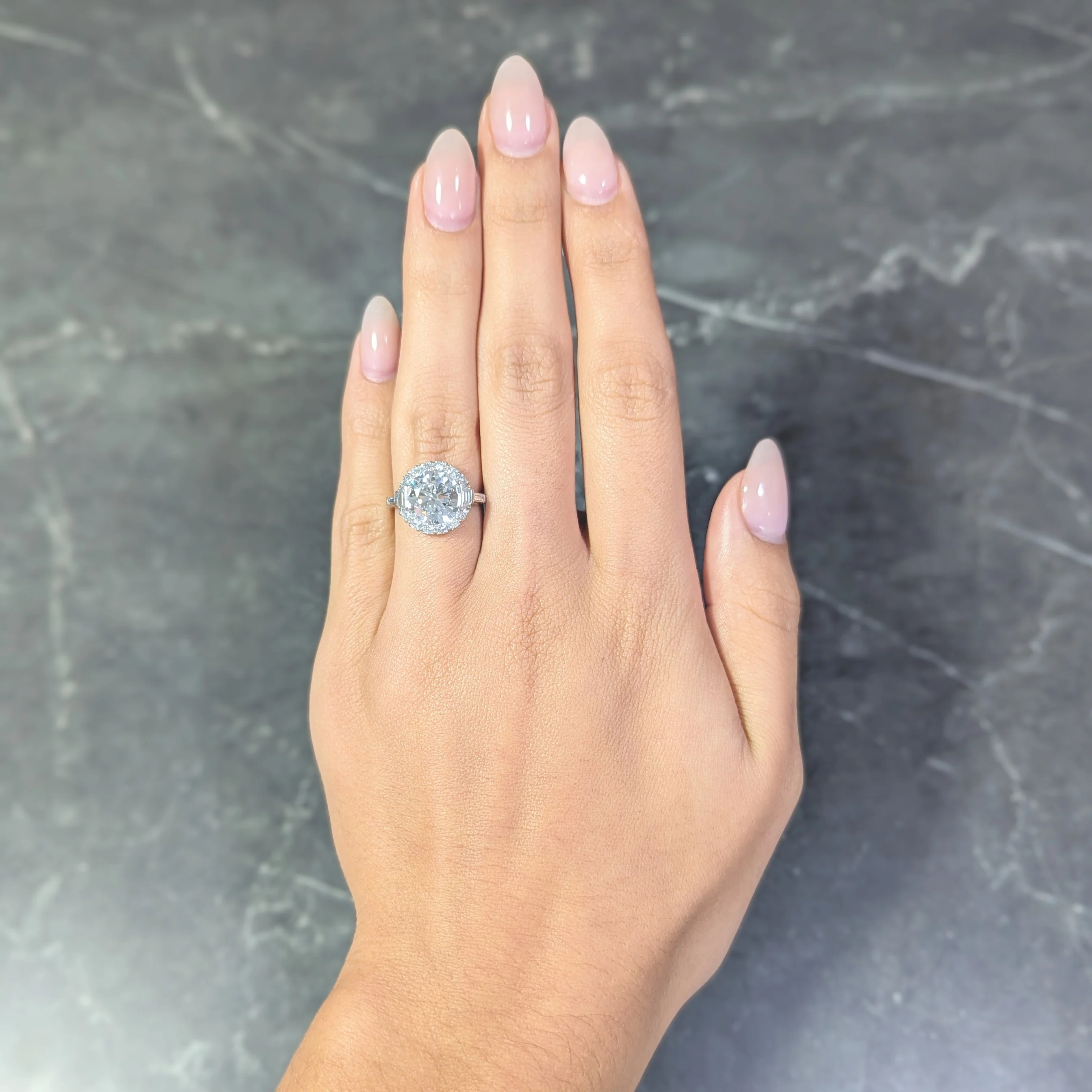 Mid-Century 3.85 CTW European Diamond Platinum Halo Vintage Engagement Ring GIA - Image 13