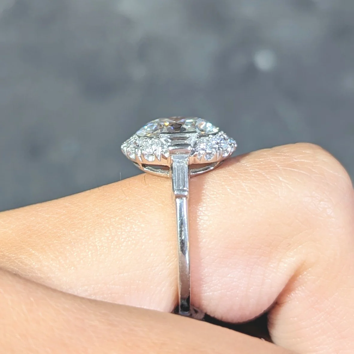Mid-Century 3.85 CTW European Diamond Platinum Halo Vintage Engagement Ring GIA - Image 15