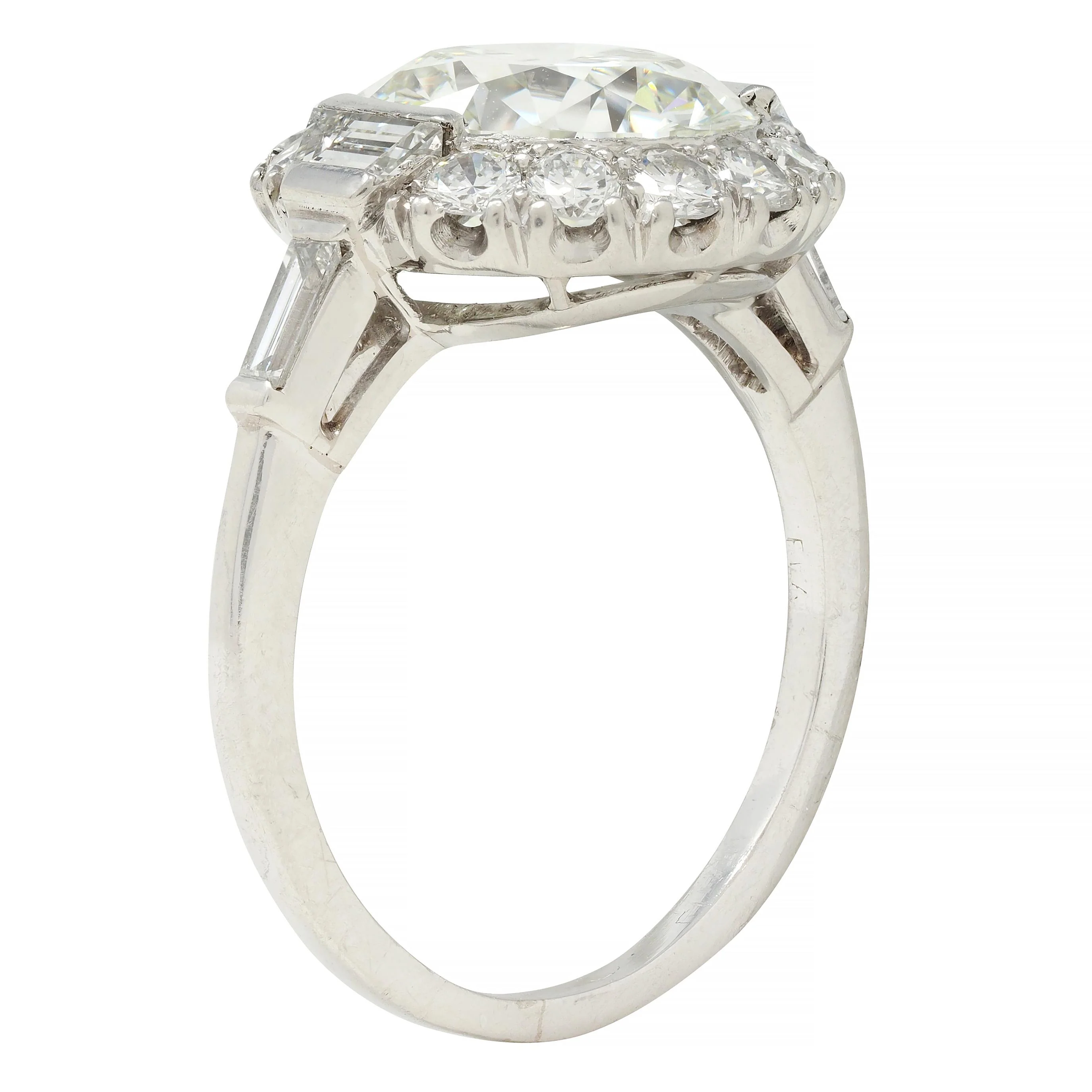 Mid-Century 3.85 CTW European Diamond Platinum Halo Vintage Engagement Ring GIA - Image 2