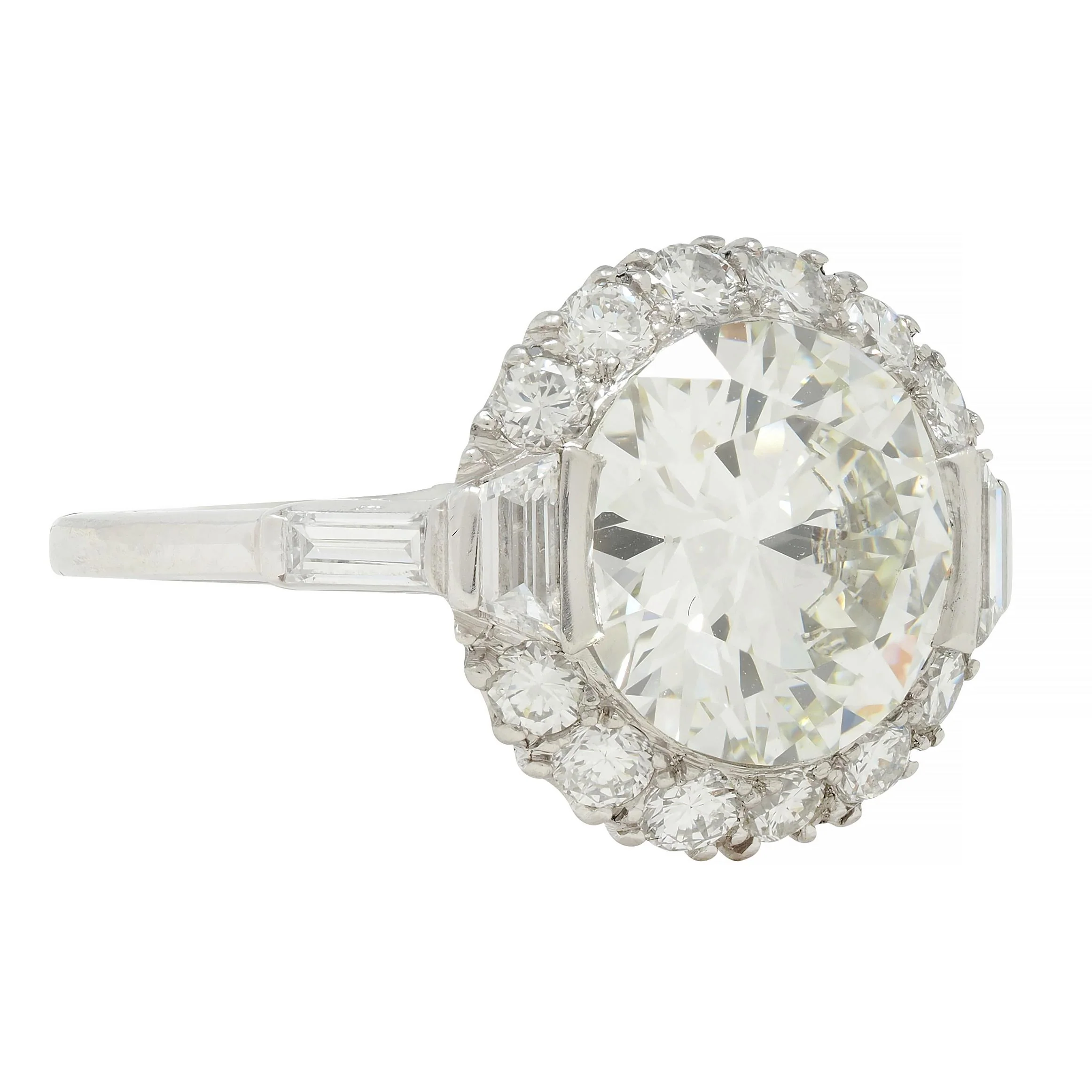 Mid-Century 3.85 CTW European Diamond Platinum Halo Vintage Engagement Ring GIA - Image 3