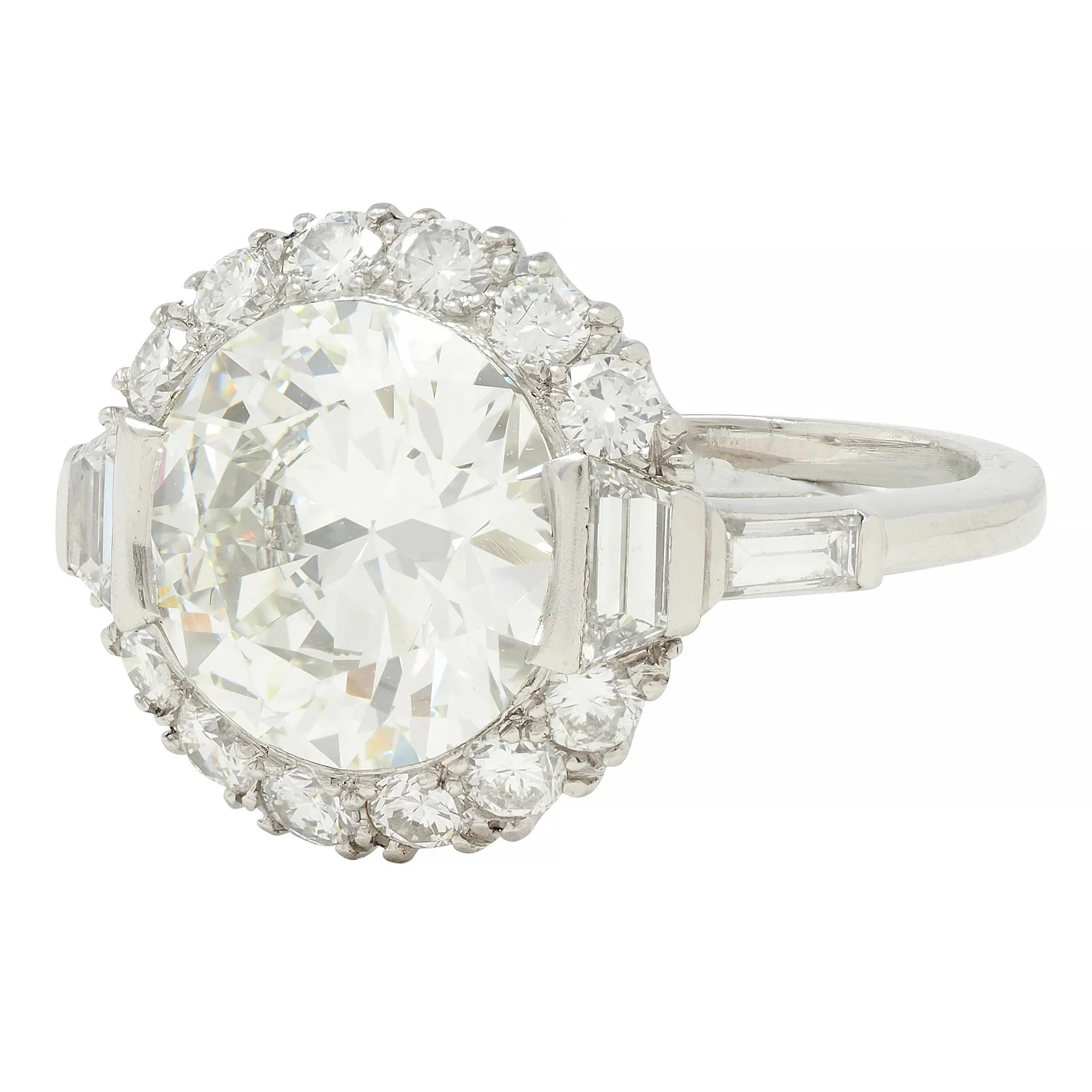 Mid-Century 3.85 CTW European Diamond Platinum Halo Vintage Engagement Ring GIA - Image 7