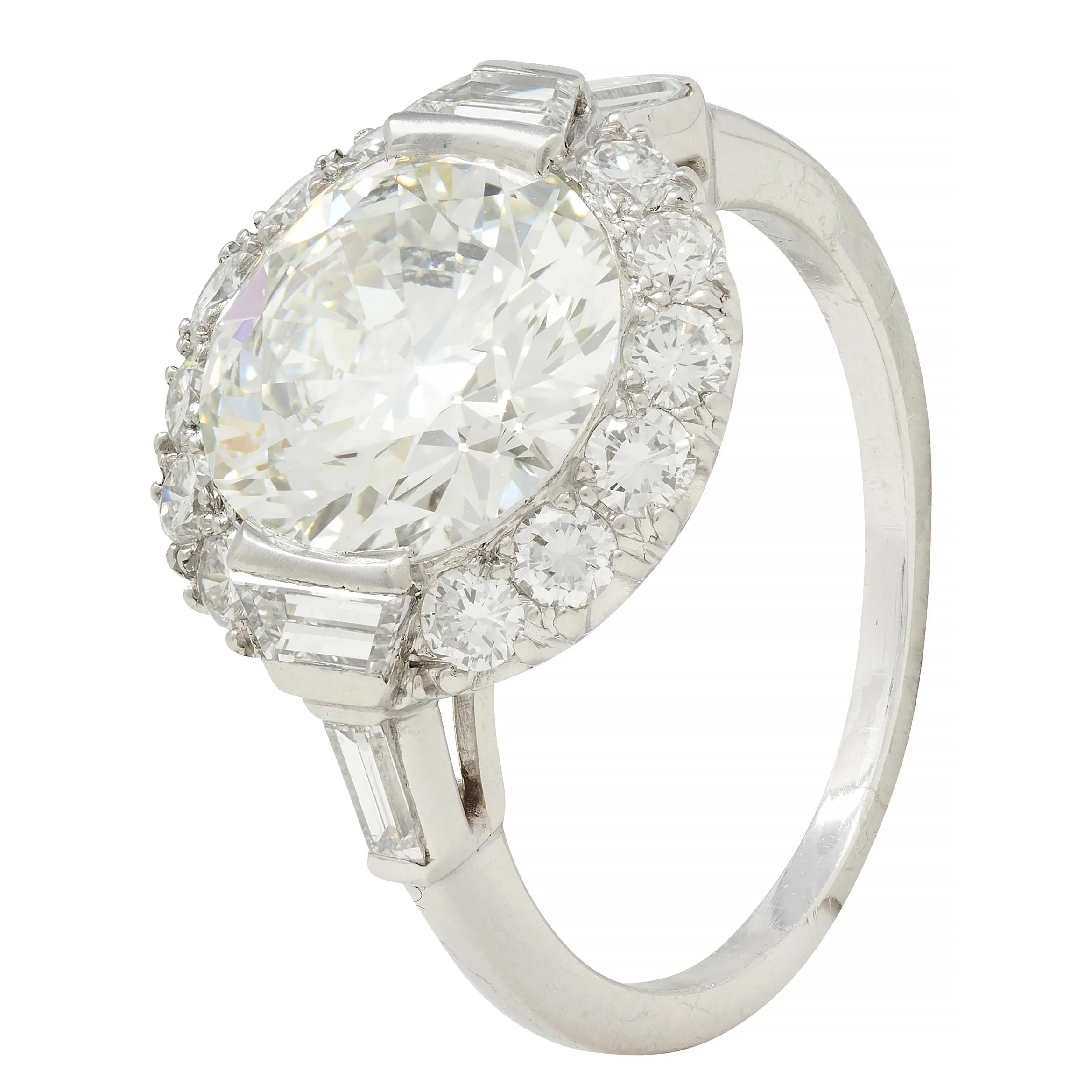 Mid-Century 3.85 CTW European Diamond Platinum Halo Vintage Engagement Ring GIA - Image 9