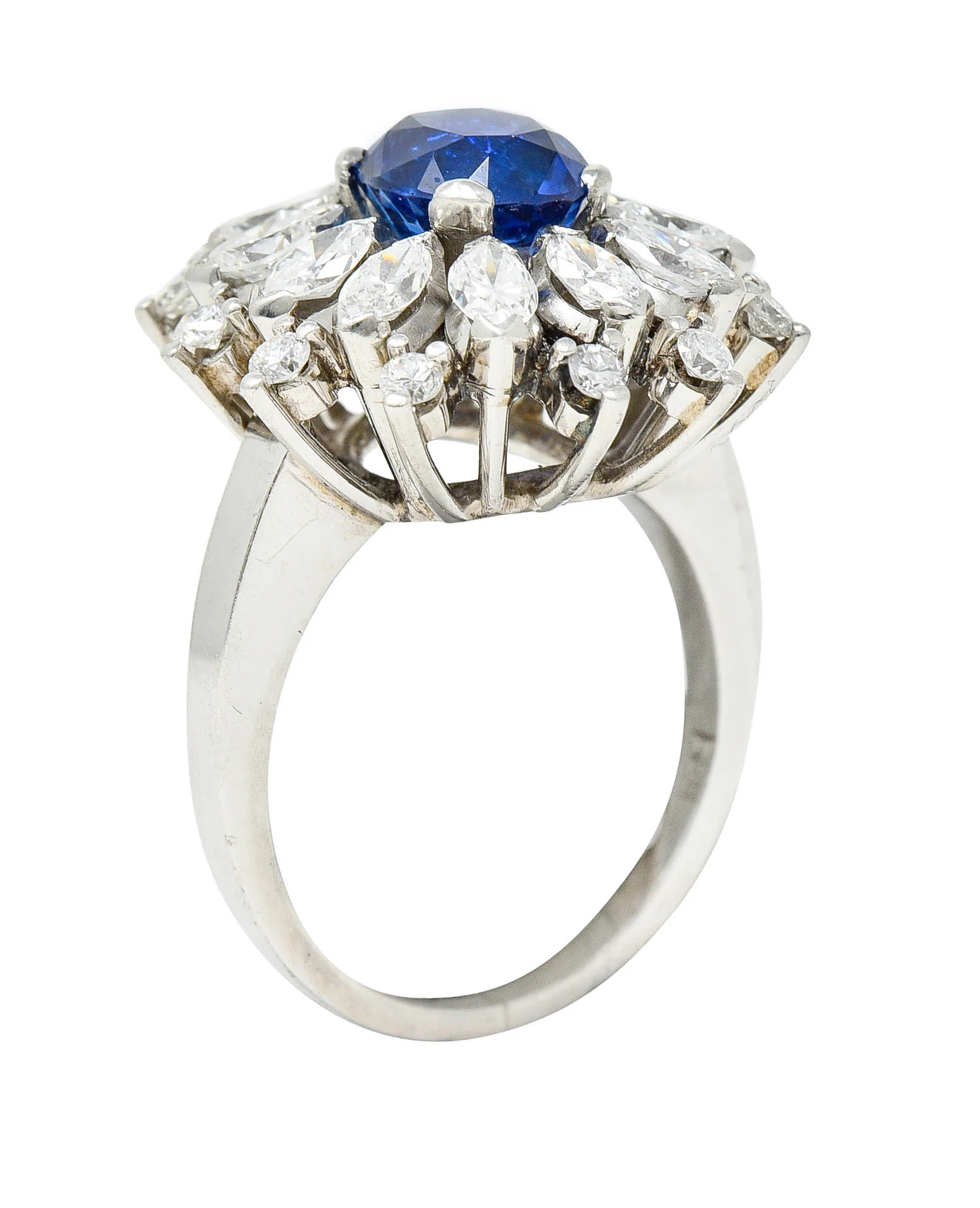 Mid-Century 3.91 CTW No Heat Ceylon Sapphire Diamond Platinum Cluster Ring GIA - Image 10