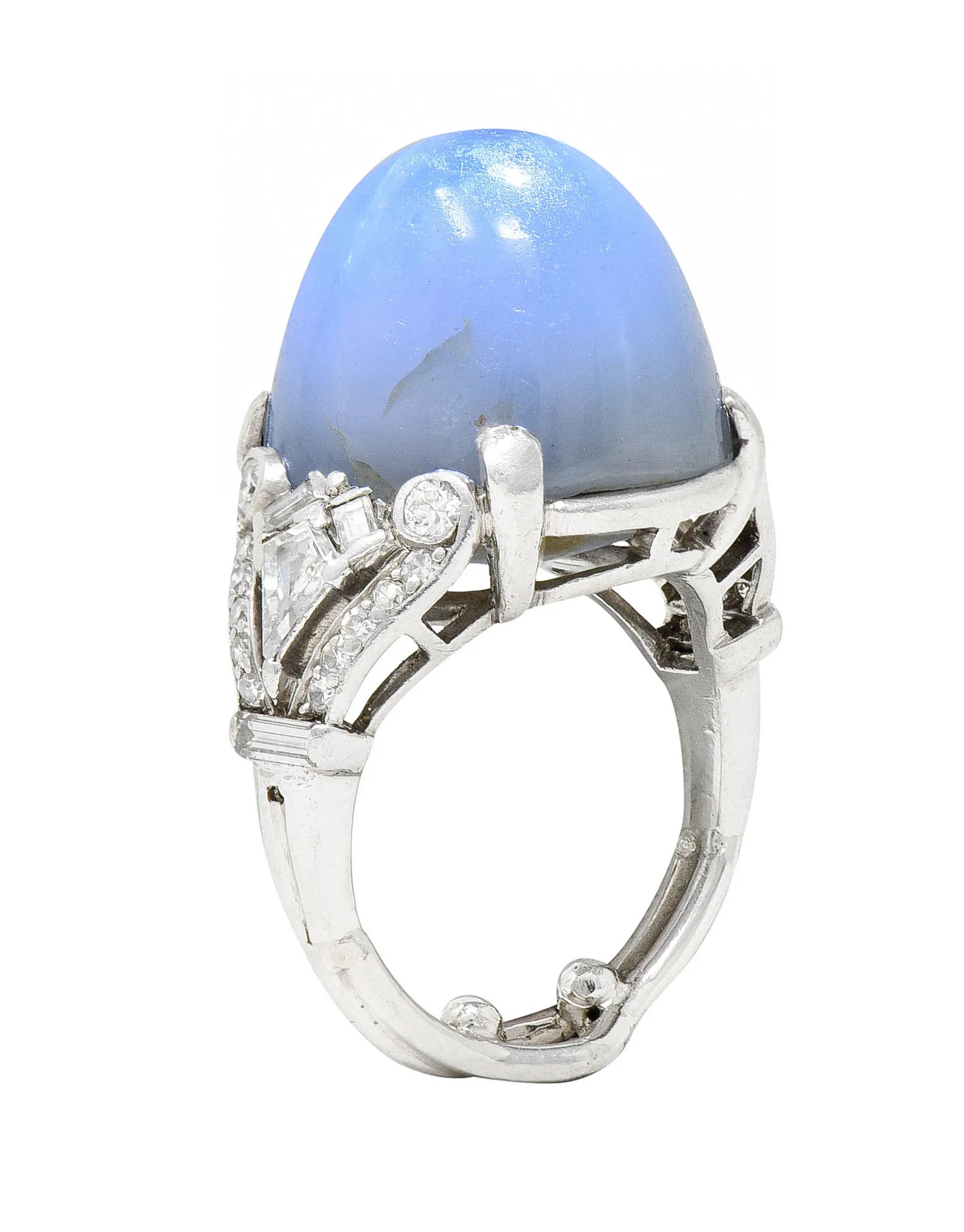 Mid-Century 39.00 CTW Star Sapphire Diamond Platinum Cabochon Ring Circa 1950 - Image 2