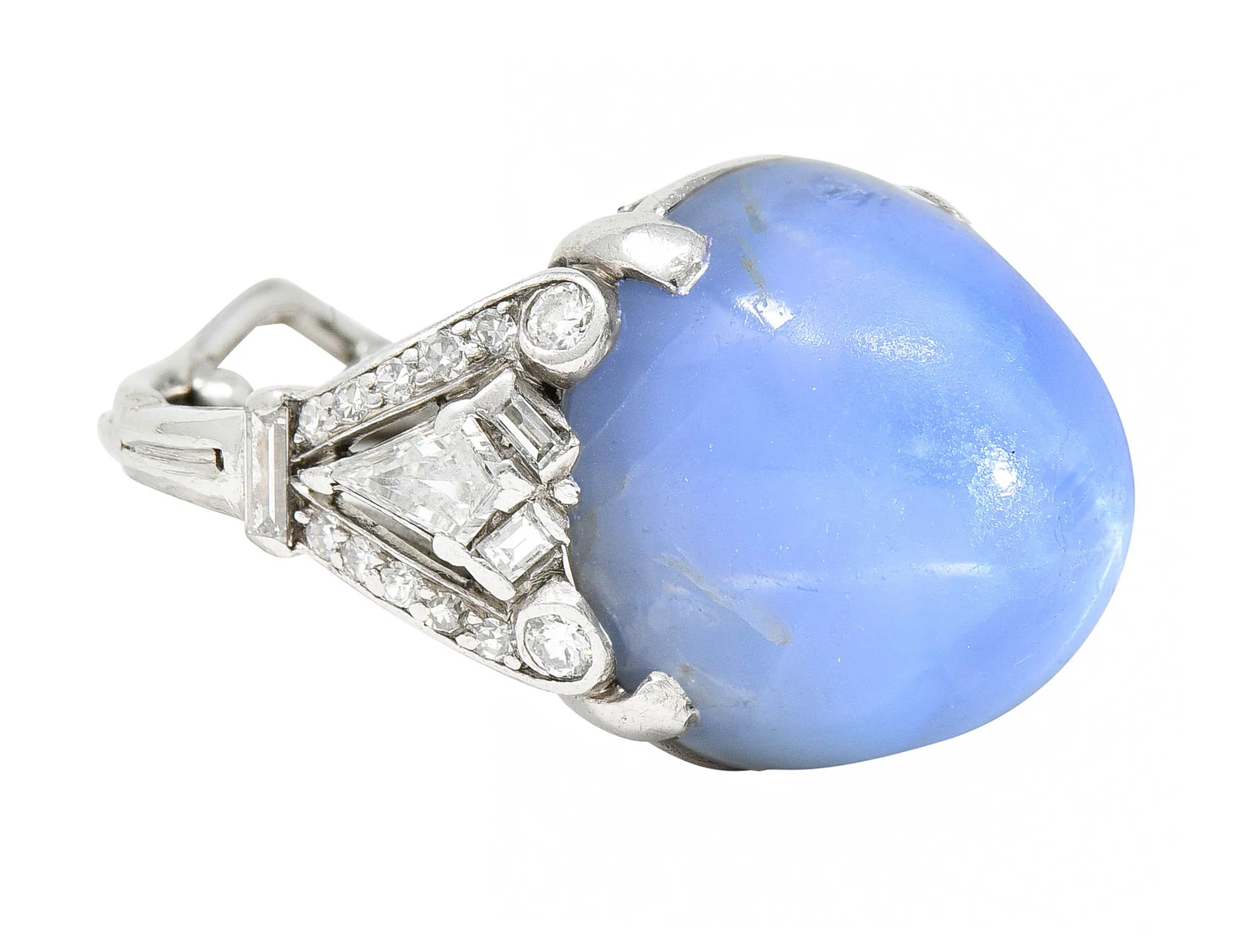 Mid-Century 39.00 CTW Star Sapphire Diamond Platinum Cabochon Ring Circa 1950 - Image 3