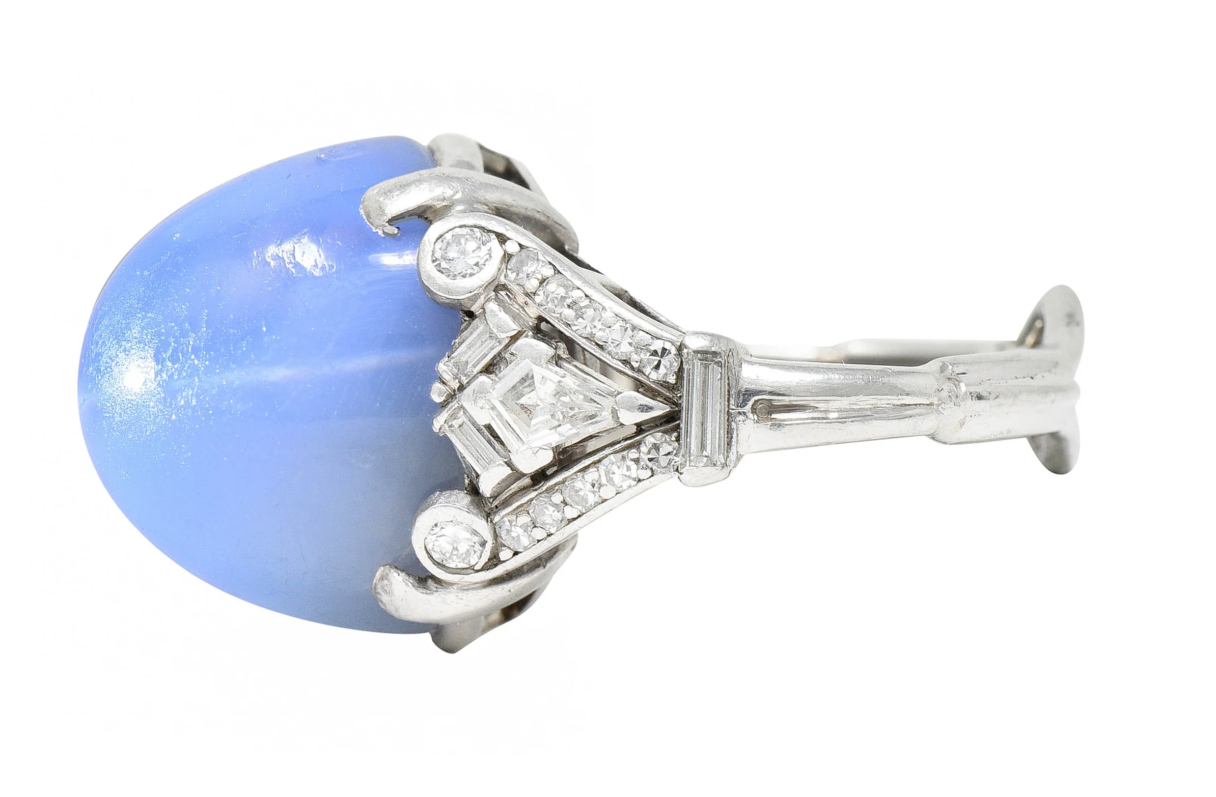 Mid-Century 39.00 CTW Star Sapphire Diamond Platinum Cabochon Ring Circa 1950 - Image 6