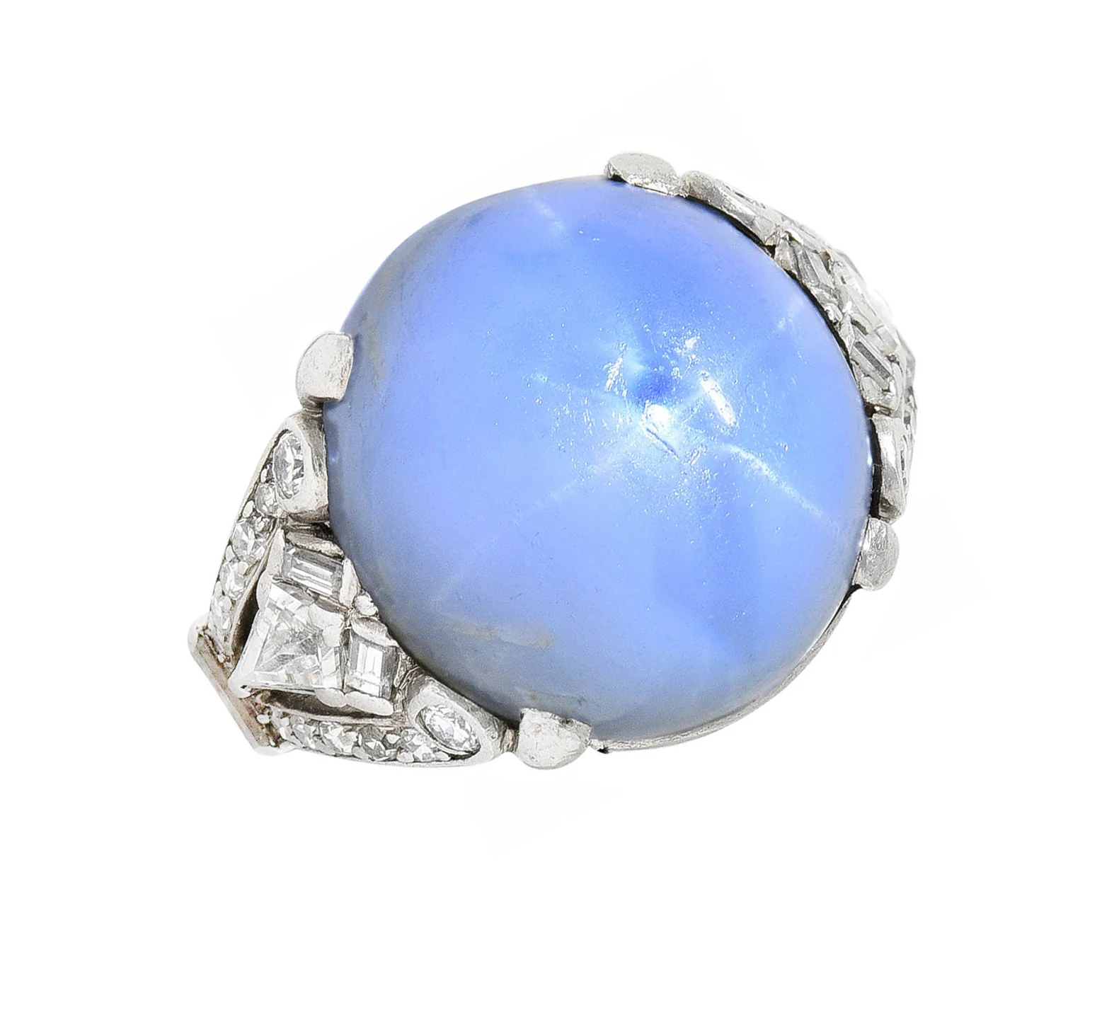Mid-Century 39.00 CTW Star Sapphire Diamond Platinum Cabochon Ring Circa 1950 - Image 8