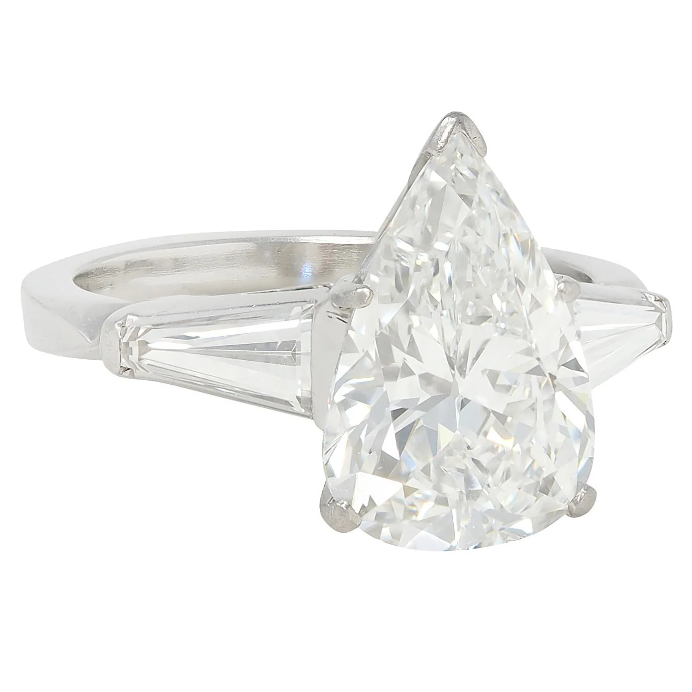 Mid-Century 3.64 CTW Pear Cut Diamond Platinum Vintage Three Stone Engagement Ring GIA - Image 2