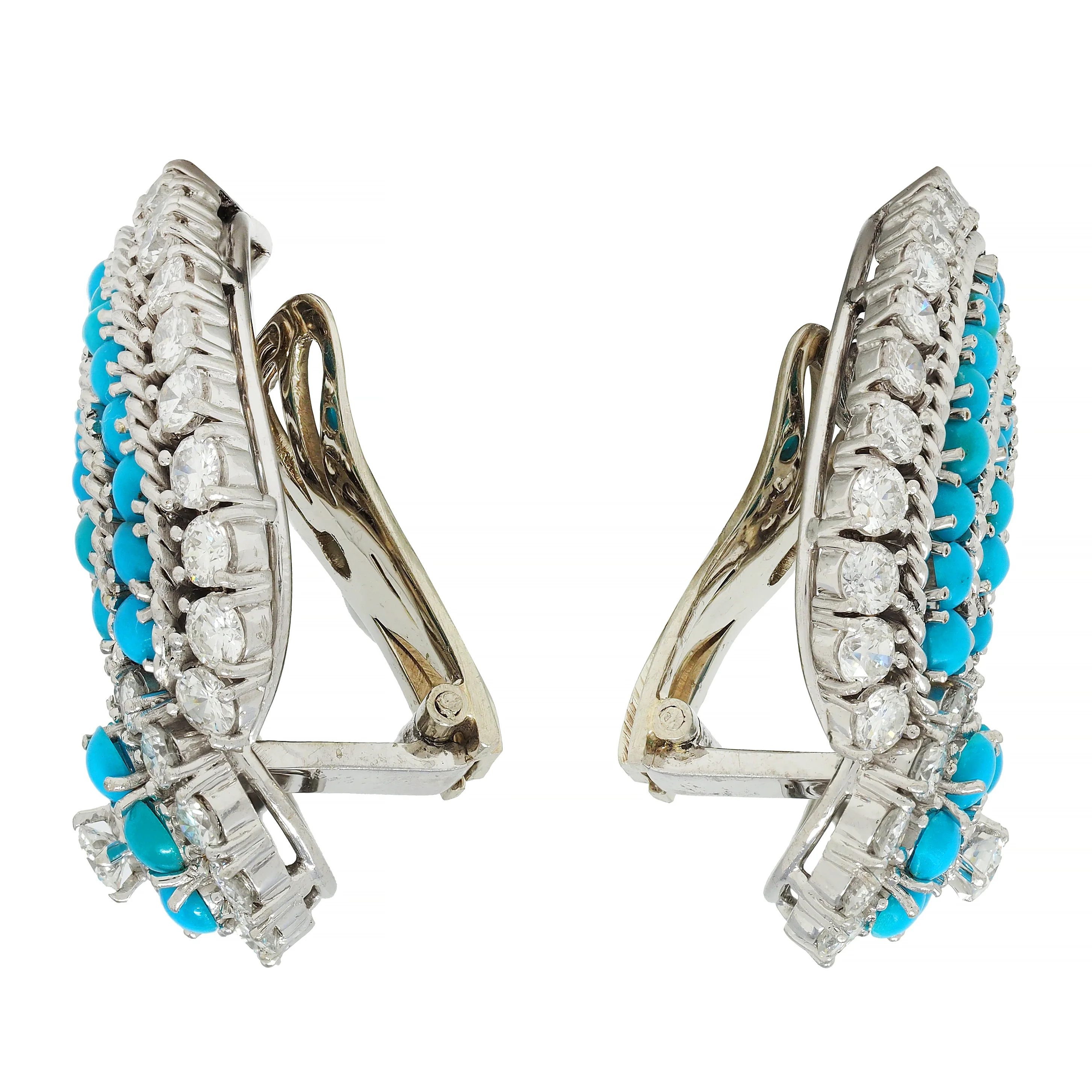 Mid-Century 4.24 CTW Diamond Turquoise 18 Karat Gold Star Ear-Clip Earrings - Image 2
