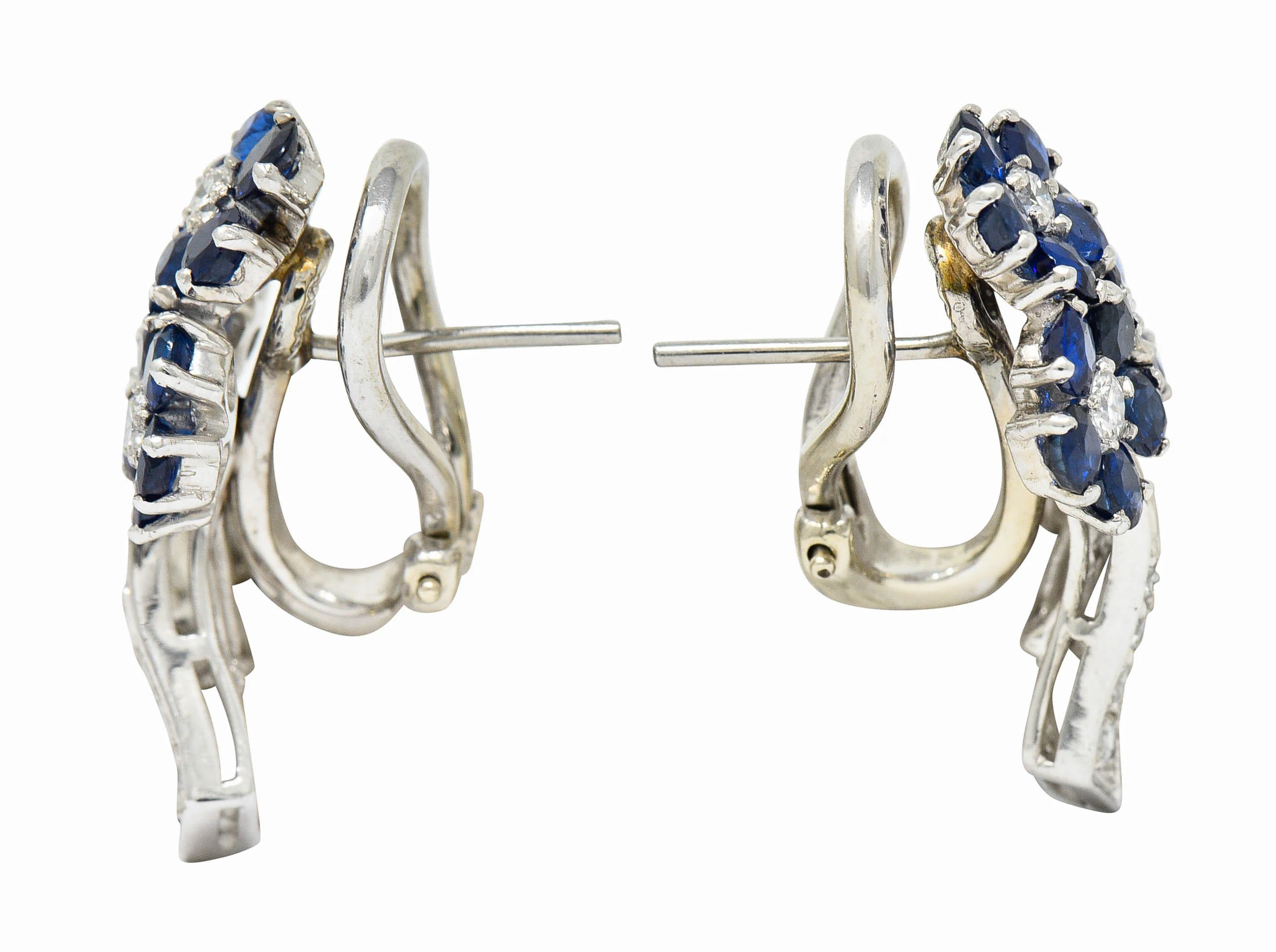 Mid-Century 4.55 CTW Sapphire Diamond Platinum Bouquet Earrings Circa 1950 - Image 2