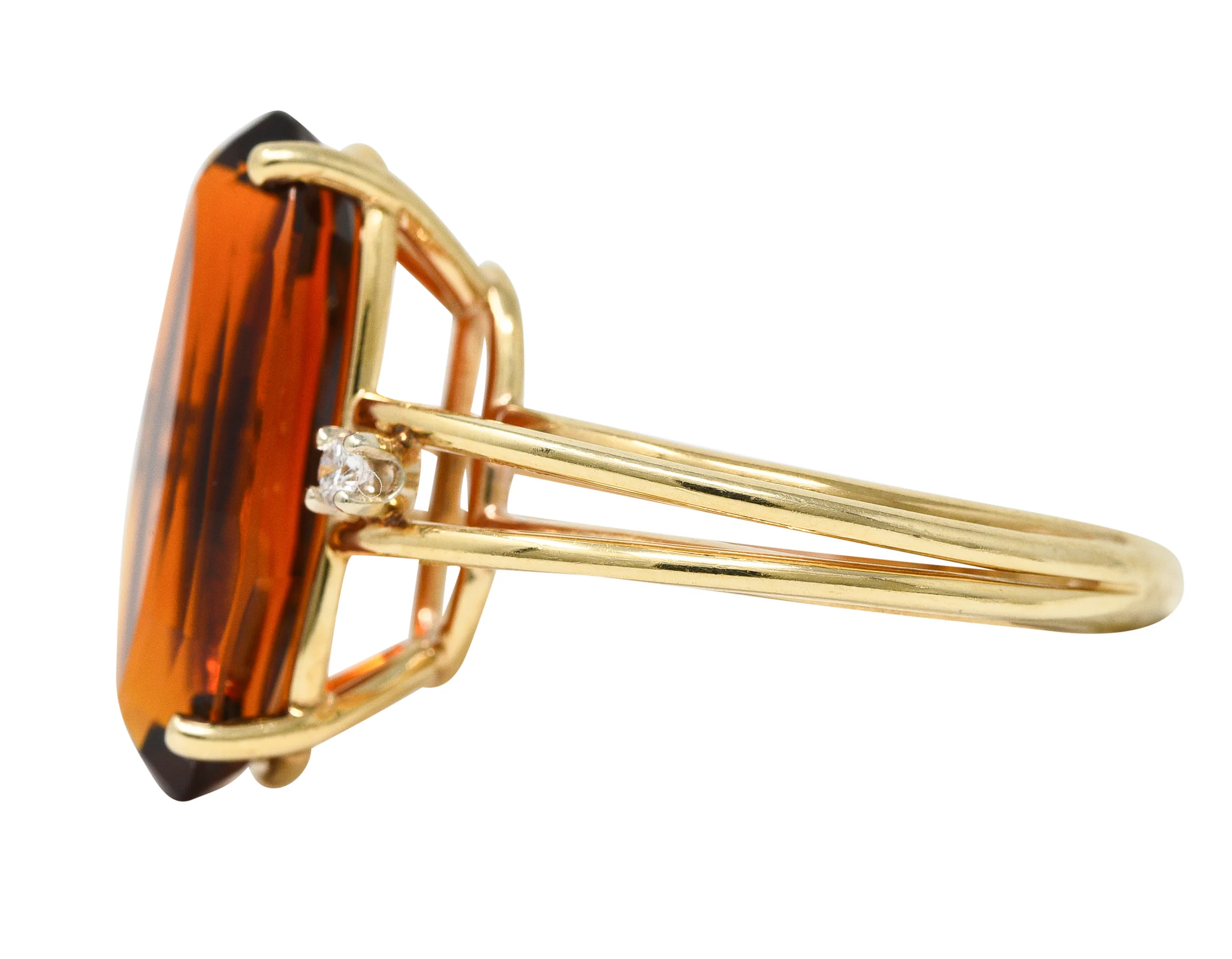 Mid-Century 4.68 CTW Oval Cut Citrine Diamond 14 Karat Yellow Gold Wire Vintage Cocktail Ring - Image 6