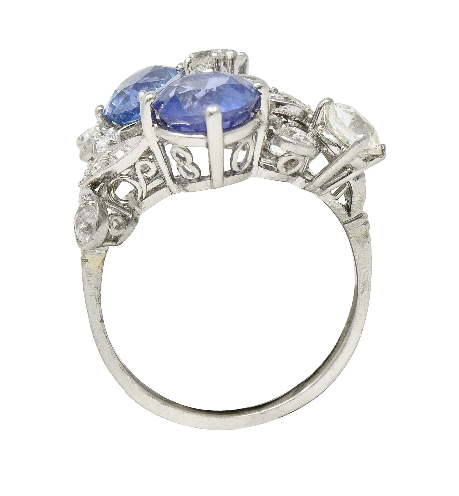 Mid-Century 4.82 CTW Sapphire Diamond Platinum Floral Spray Vintage Bypass Ring - Image 8
