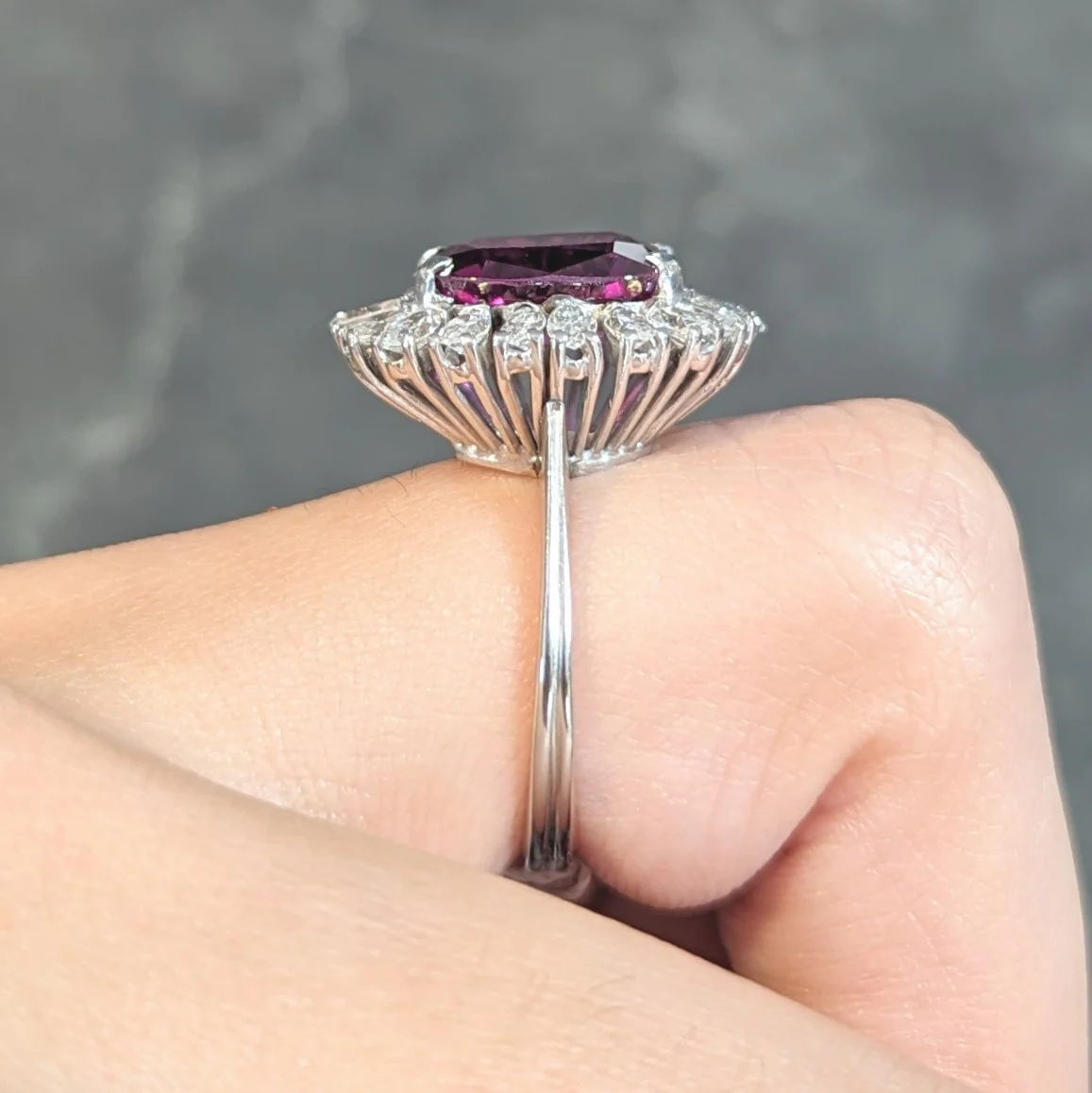 Mid-Century 5.14 CTW Ruby Diamond 18 Karat White Gold Vintage Halo Ring GIA - Image 13