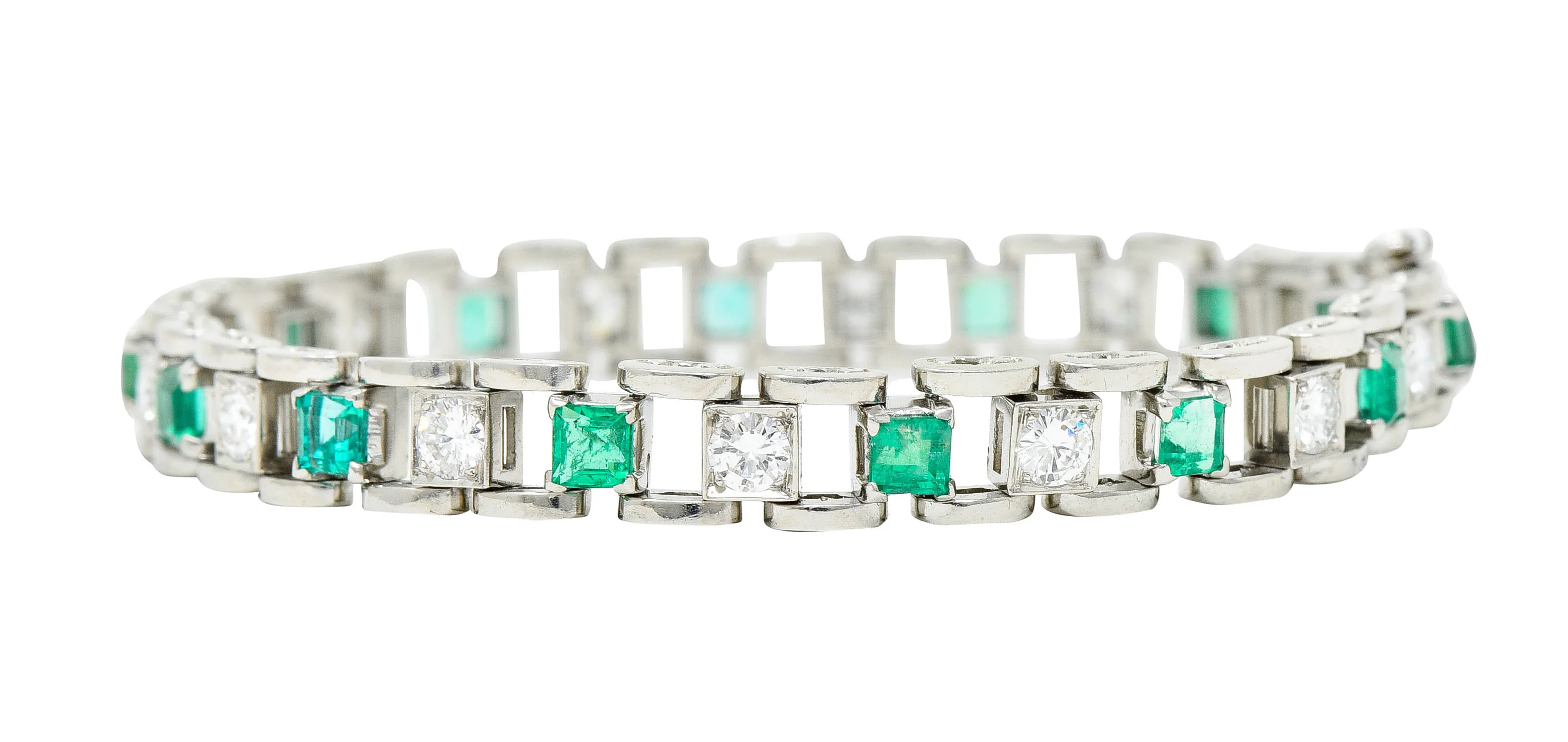 Mid-Century 5.45 CTW Diamond Emerald Platinum Link Bracelet - Image 12