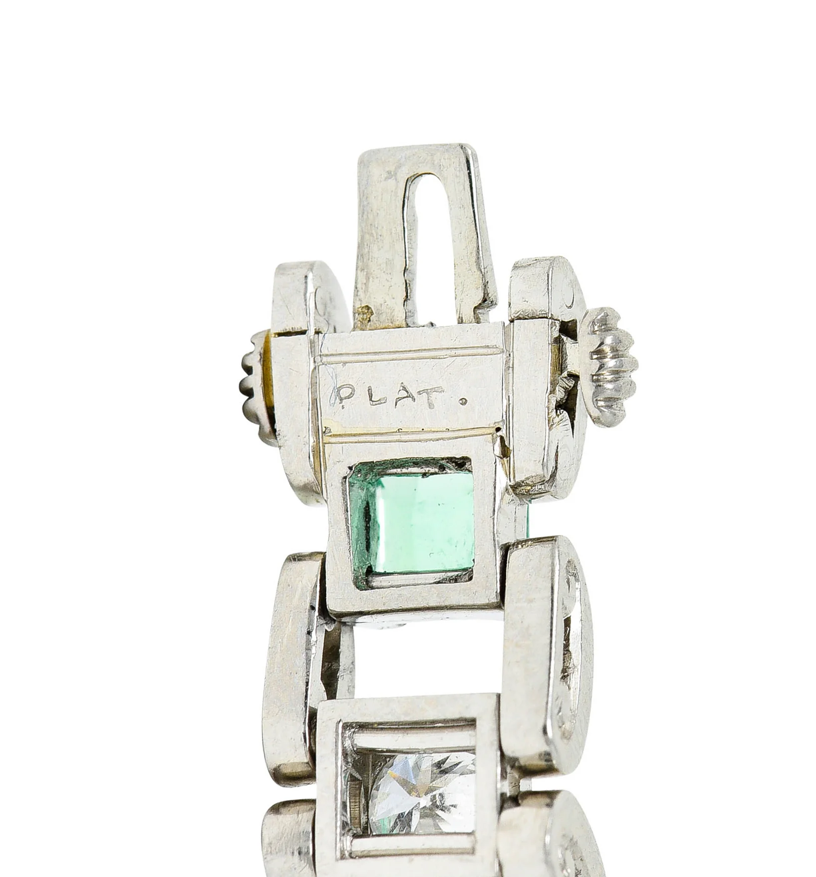 Mid-Century 5.45 CTW Diamond Emerald Platinum Link Bracelet - Image 5