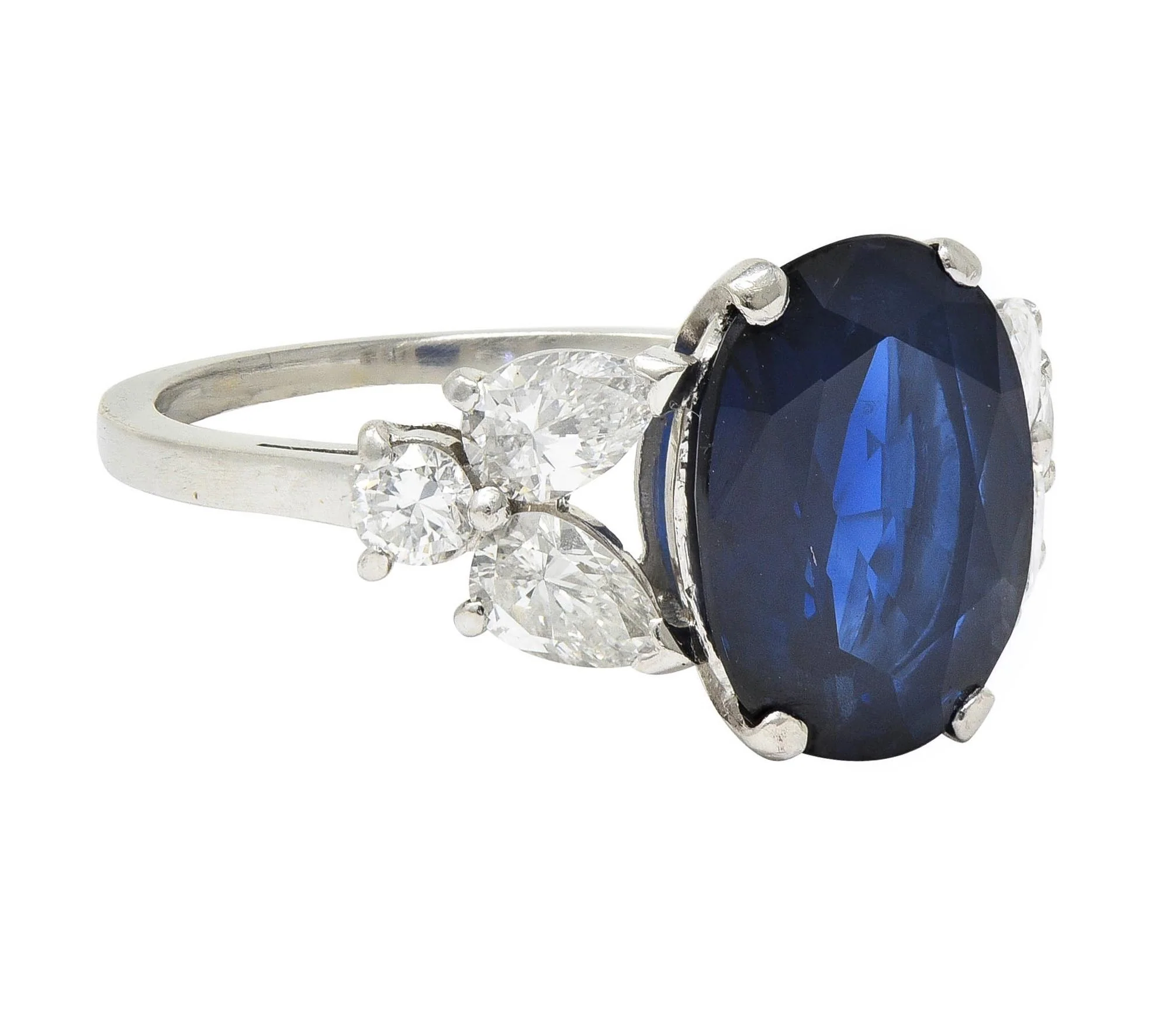 Mid-Century 5.60 CTW Sapphire Diamond Platinum Vintage Cluster Ring - Image 2