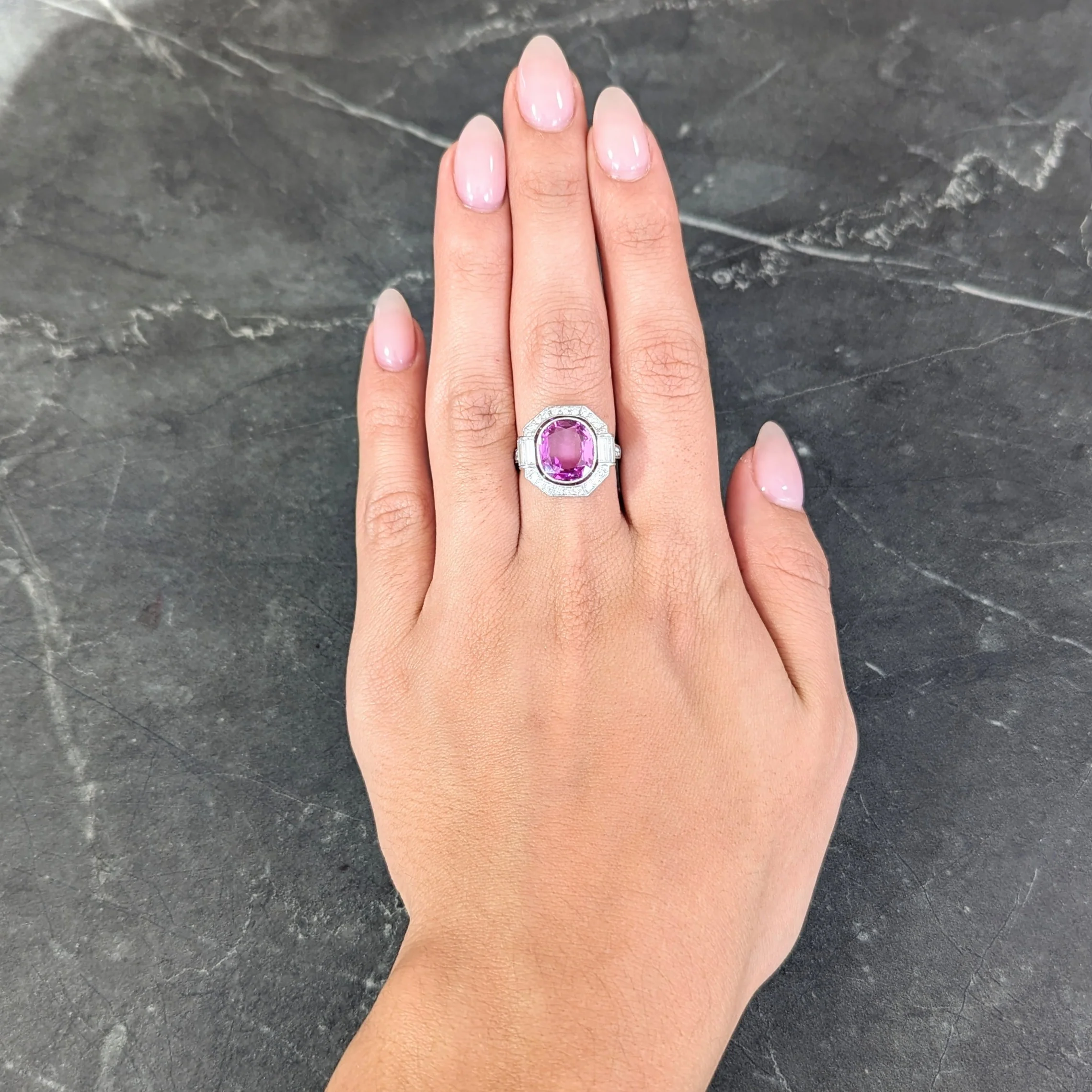 Mid-Century 6.64 CTW No Heat Ceylon Pink Sapphire Diamond Platinum Vintage Cluster Ring AGL - Image 15
