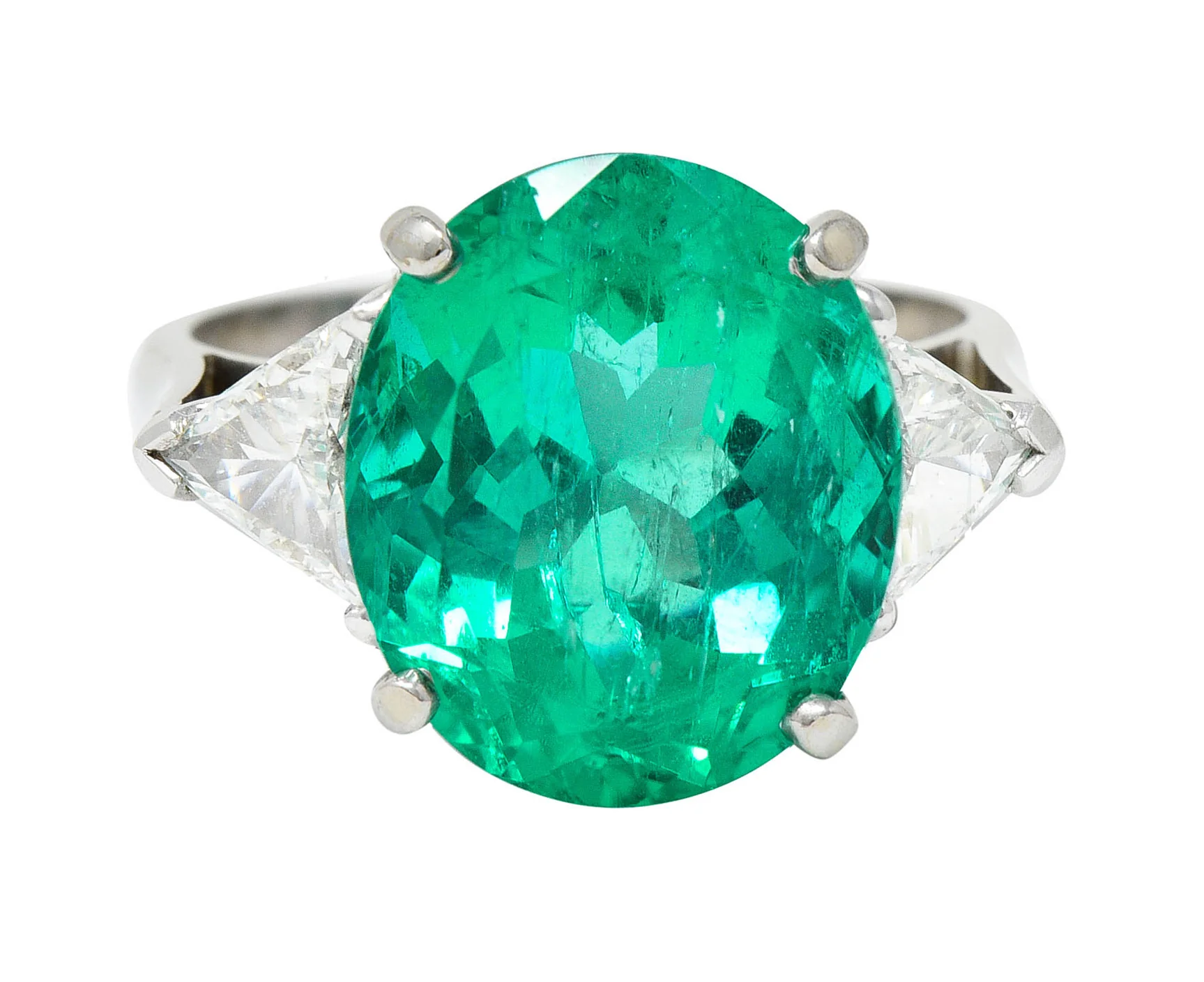 Mid-Century 6.70 CTW Colombian Emerald Diamond 14 Karat White Gold Cocktail Vintage Ring GIA