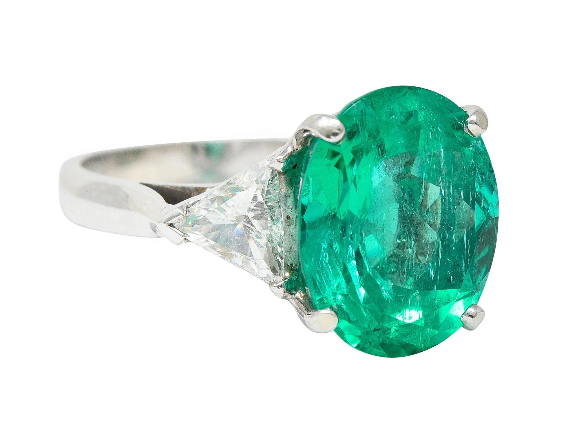 Mid-Century 6.70 CTW Colombian Emerald Diamond 14 Karat White Gold Cocktail Vintage Ring GIA - Image 2