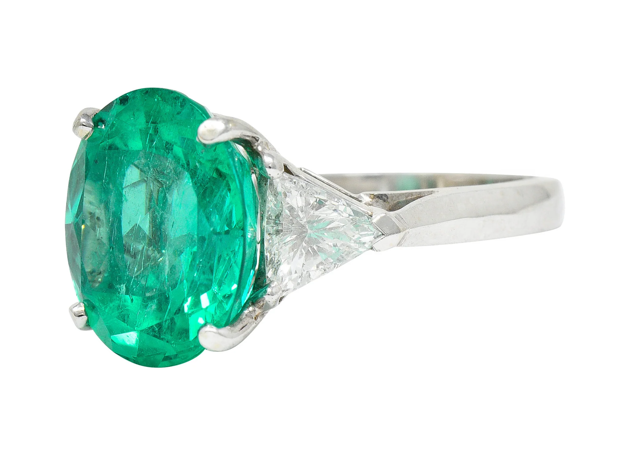 Mid-Century 6.70 CTW Colombian Emerald Diamond 14 Karat White Gold Cocktail Vintage Ring GIA - Image 6