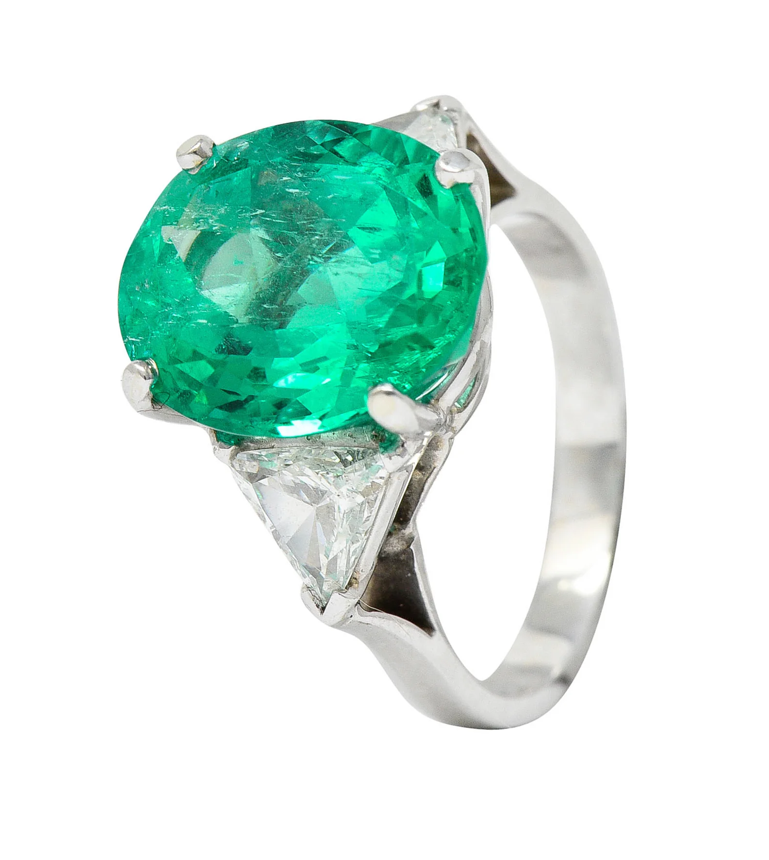 Mid-Century 6.70 CTW Colombian Emerald Diamond 14 Karat White Gold Cocktail Vintage Ring GIA - Image 8