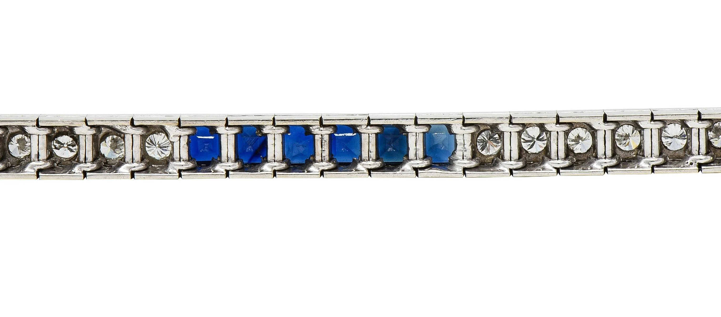 Mid-Century 7.00 CTW Diamond Sapphire 14 Karat White Gold Vintage Line Bracelet - Image 8
