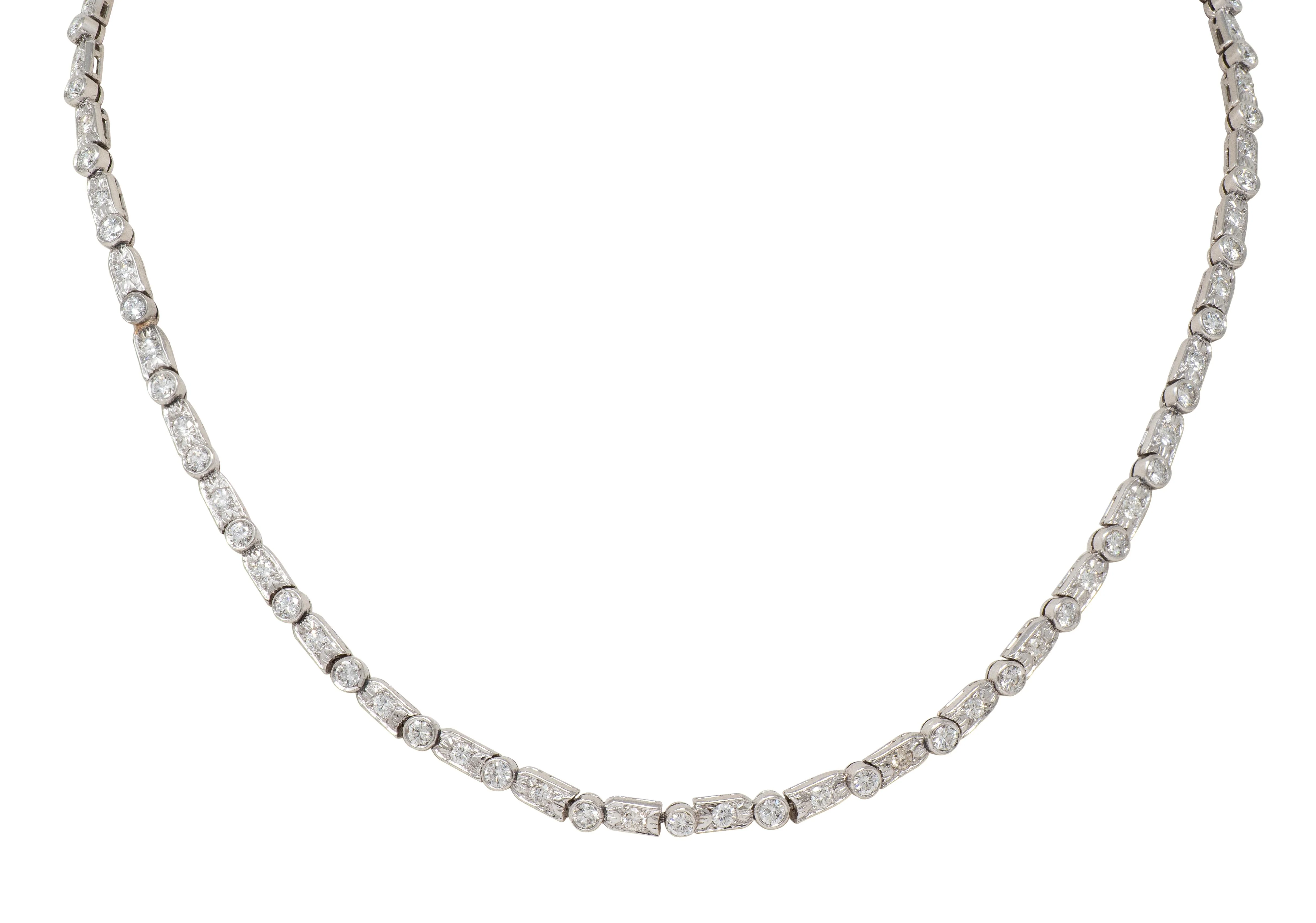 Mid-Century 7.21 CTW Diamond Platinum Vintage Dash & Dot Line Necklace