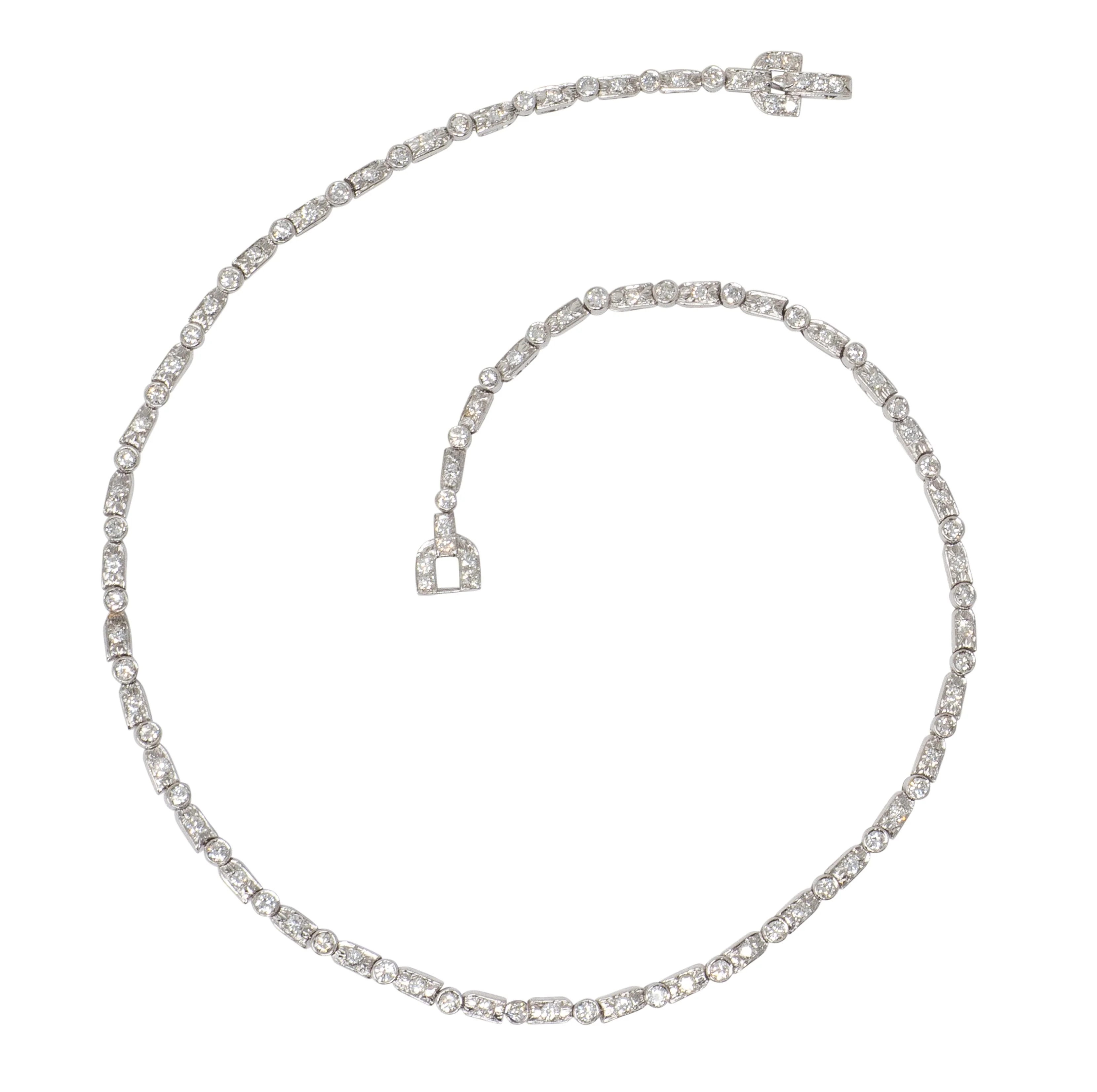 Mid-Century 7.21 CTW Diamond Platinum Vintage Dash & Dot Line Necklace - Image 3