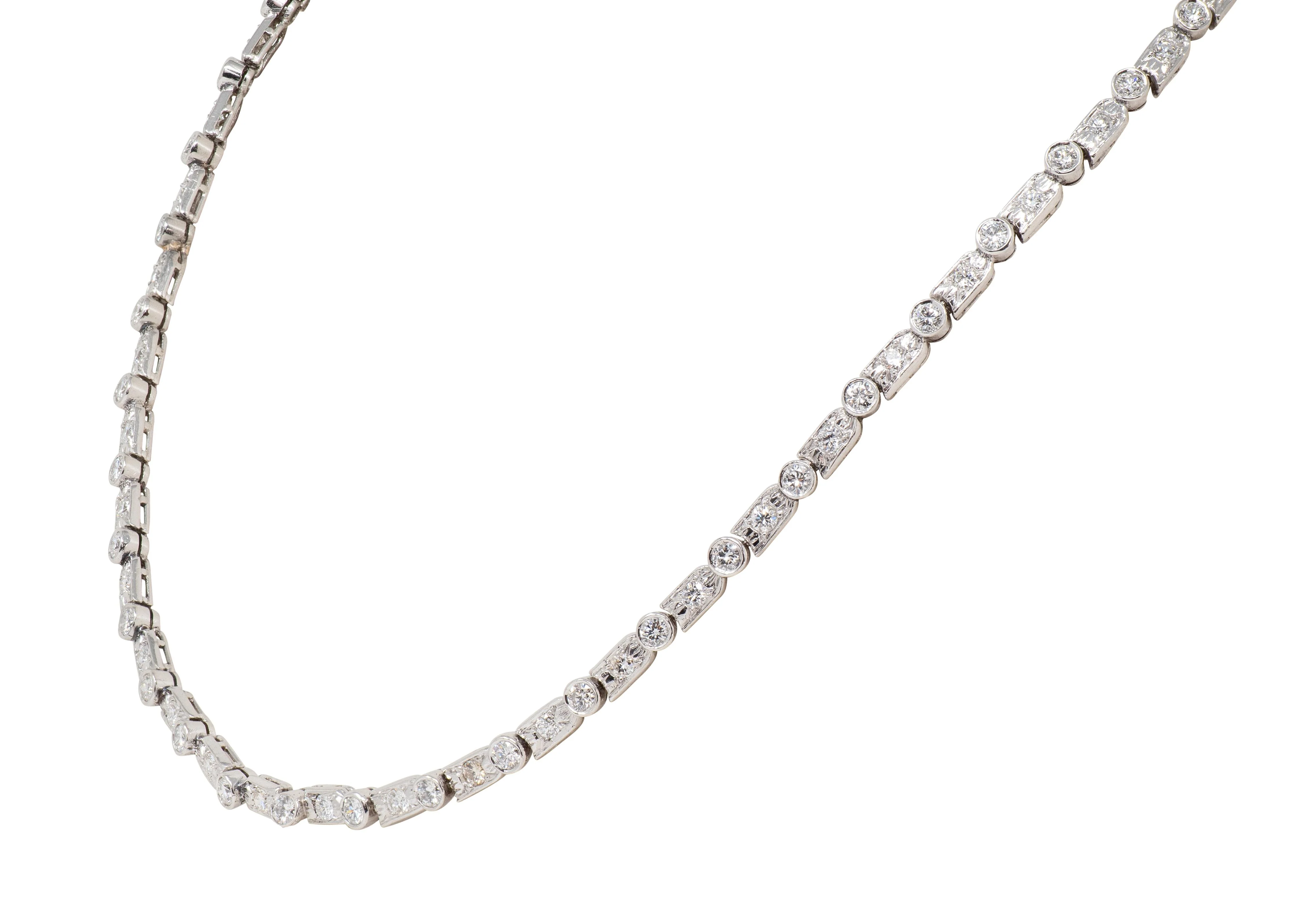 Mid-Century 7.21 CTW Diamond Platinum Vintage Dash & Dot Line Necklace - Image 4