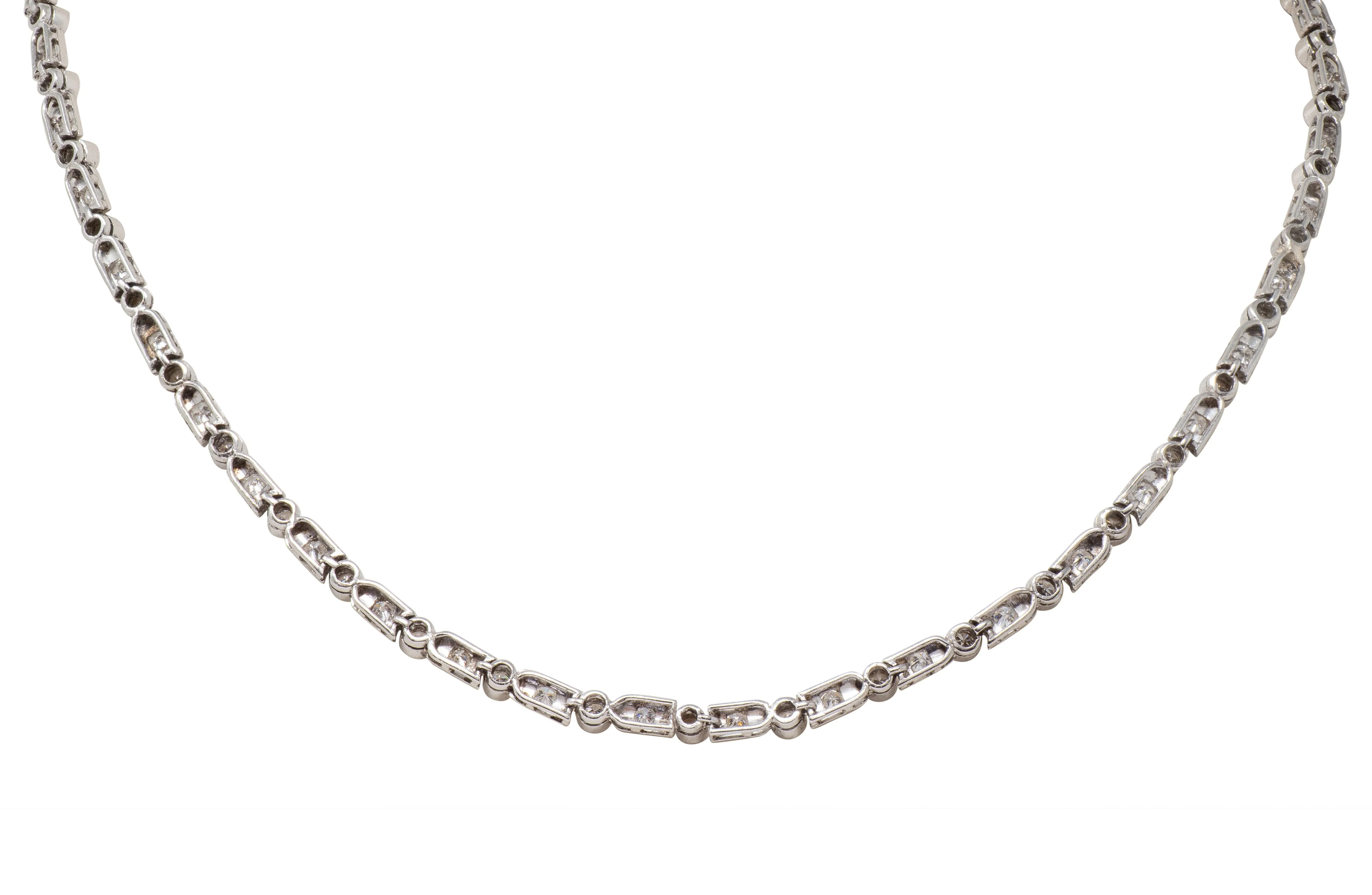 Mid-Century 7.21 CTW Diamond Platinum Vintage Dash & Dot Line Necklace - Image 5