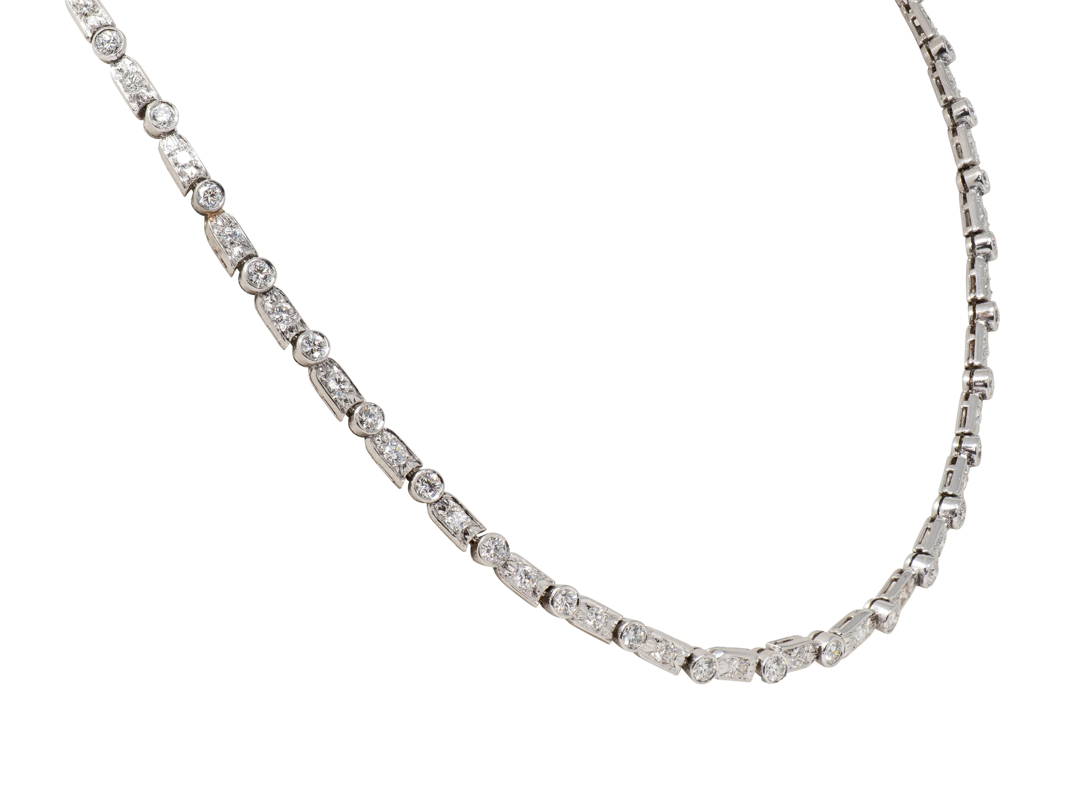 Mid-Century 7.21 CTW Diamond Platinum Vintage Dash & Dot Line Necklace - Image 6