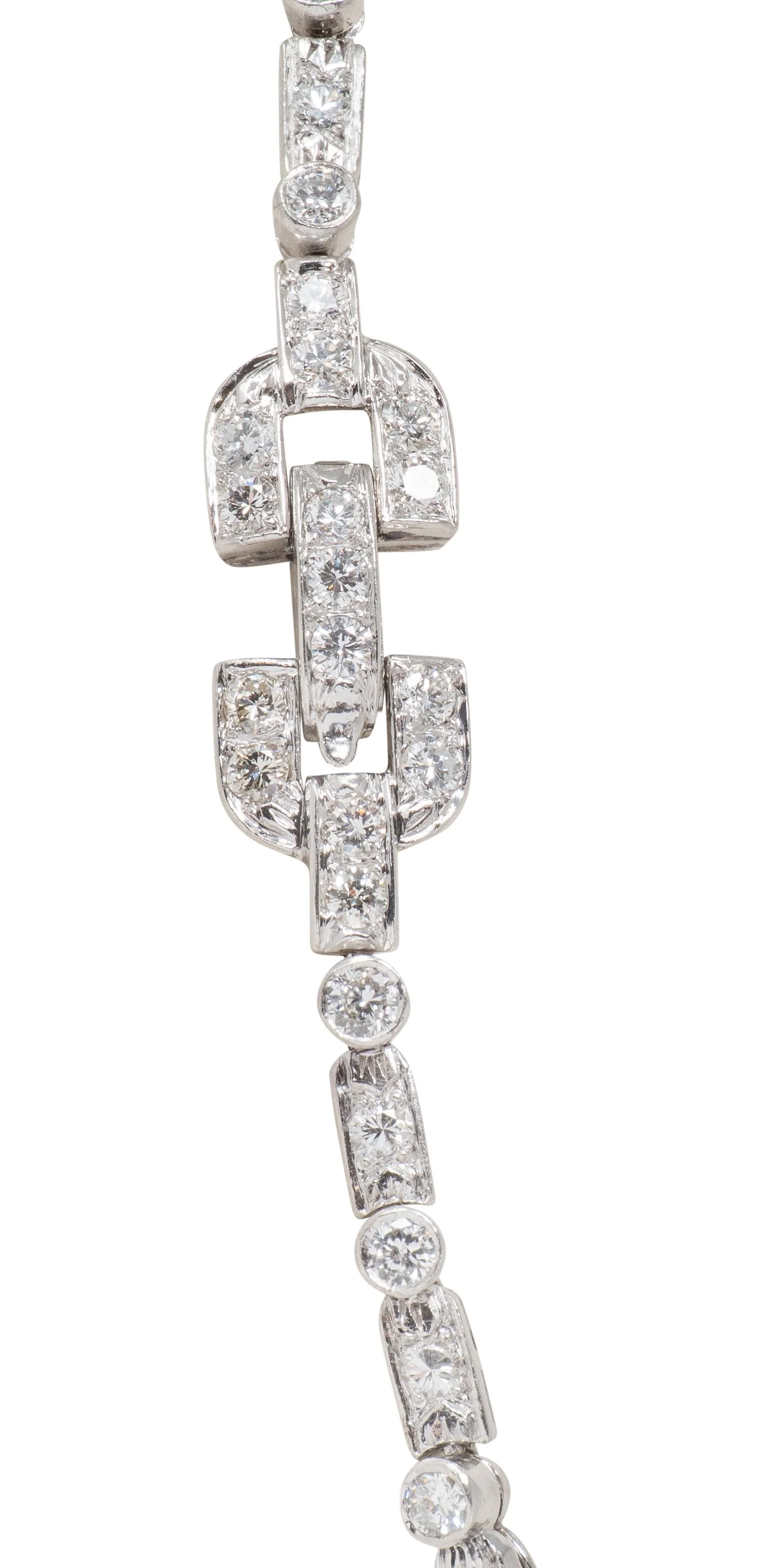 Mid-Century 7.21 CTW Diamond Platinum Vintage Dash & Dot Line Necklace - Image 7