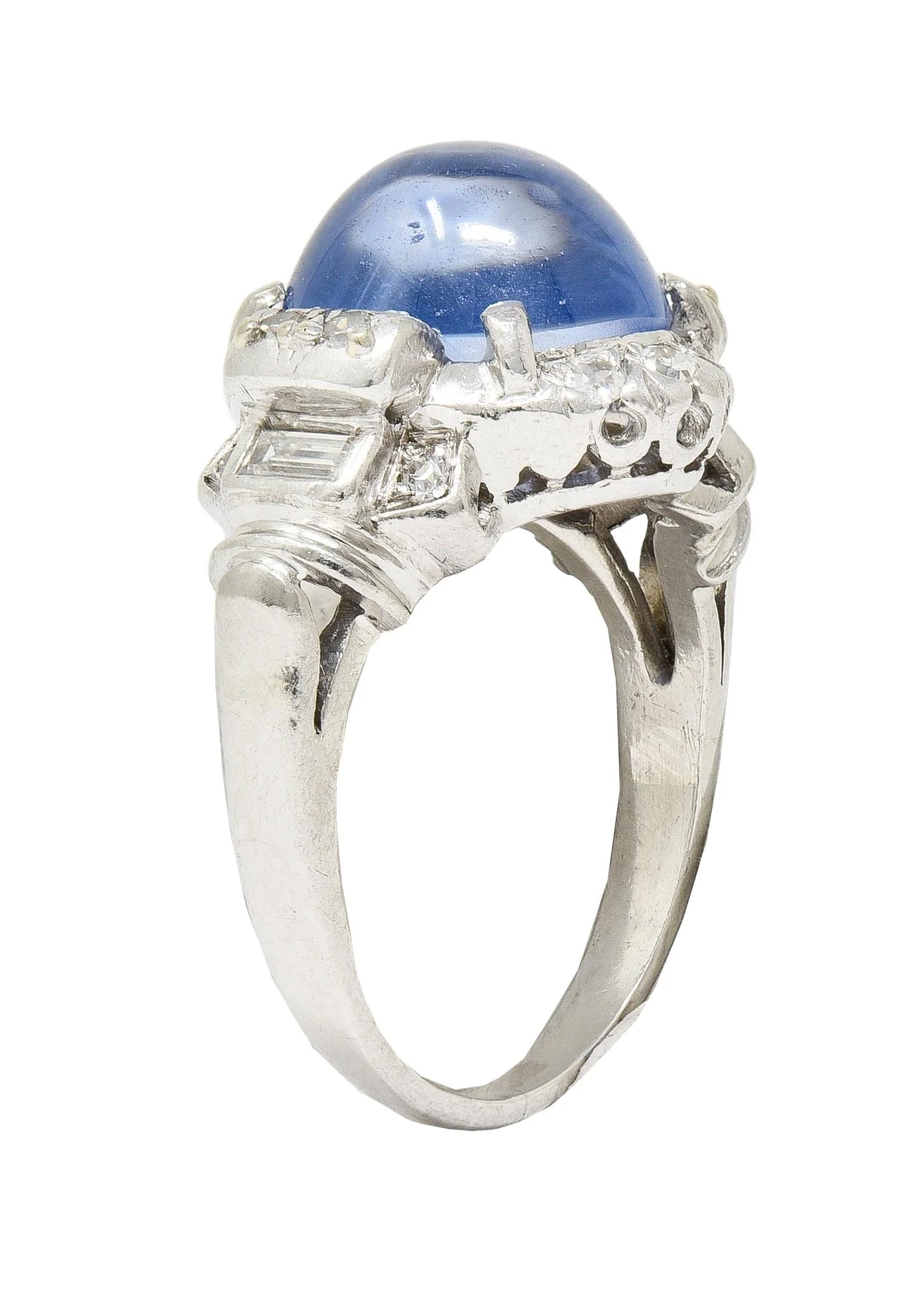 Mid-Century 8.20 CTW Star Sapphire Cabochon Diamond Platinum Vintage Dinner Ring - Image 10