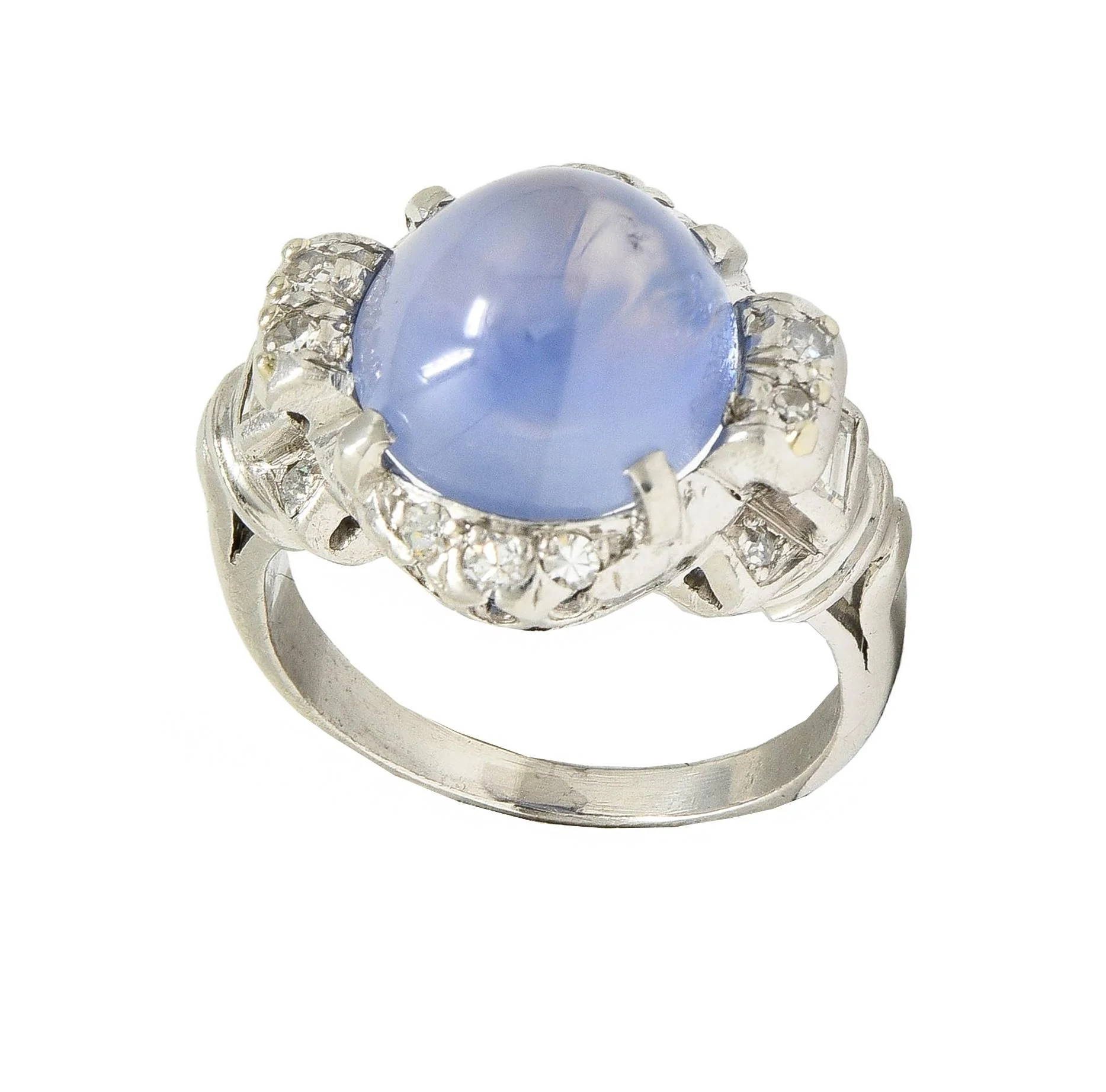 Mid-Century 8.20 CTW Star Sapphire Cabochon Diamond Platinum Vintage Dinner Ring - Image 11
