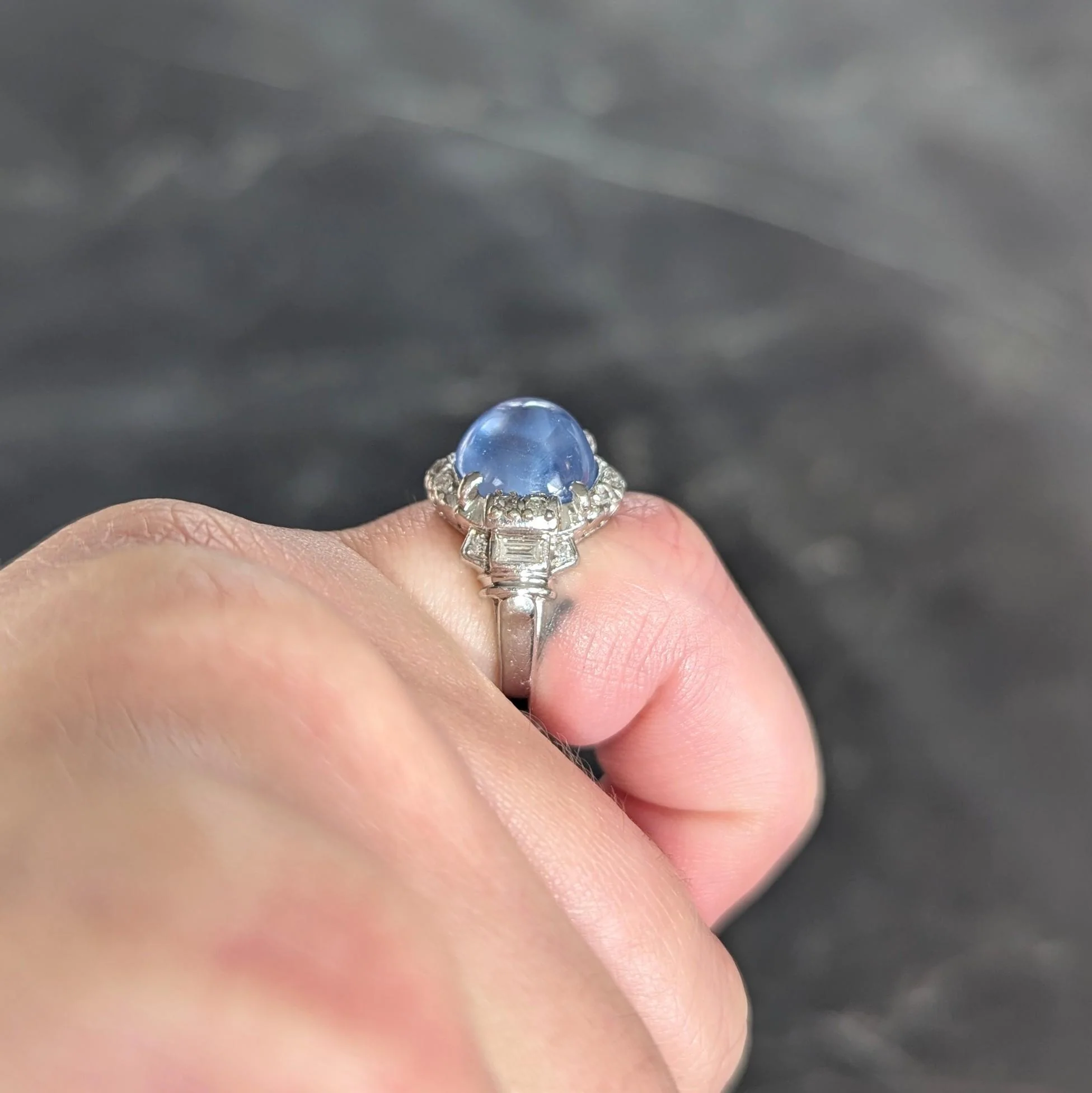 Mid-Century 8.20 CTW Star Sapphire Cabochon Diamond Platinum Vintage Dinner Ring - Image 13