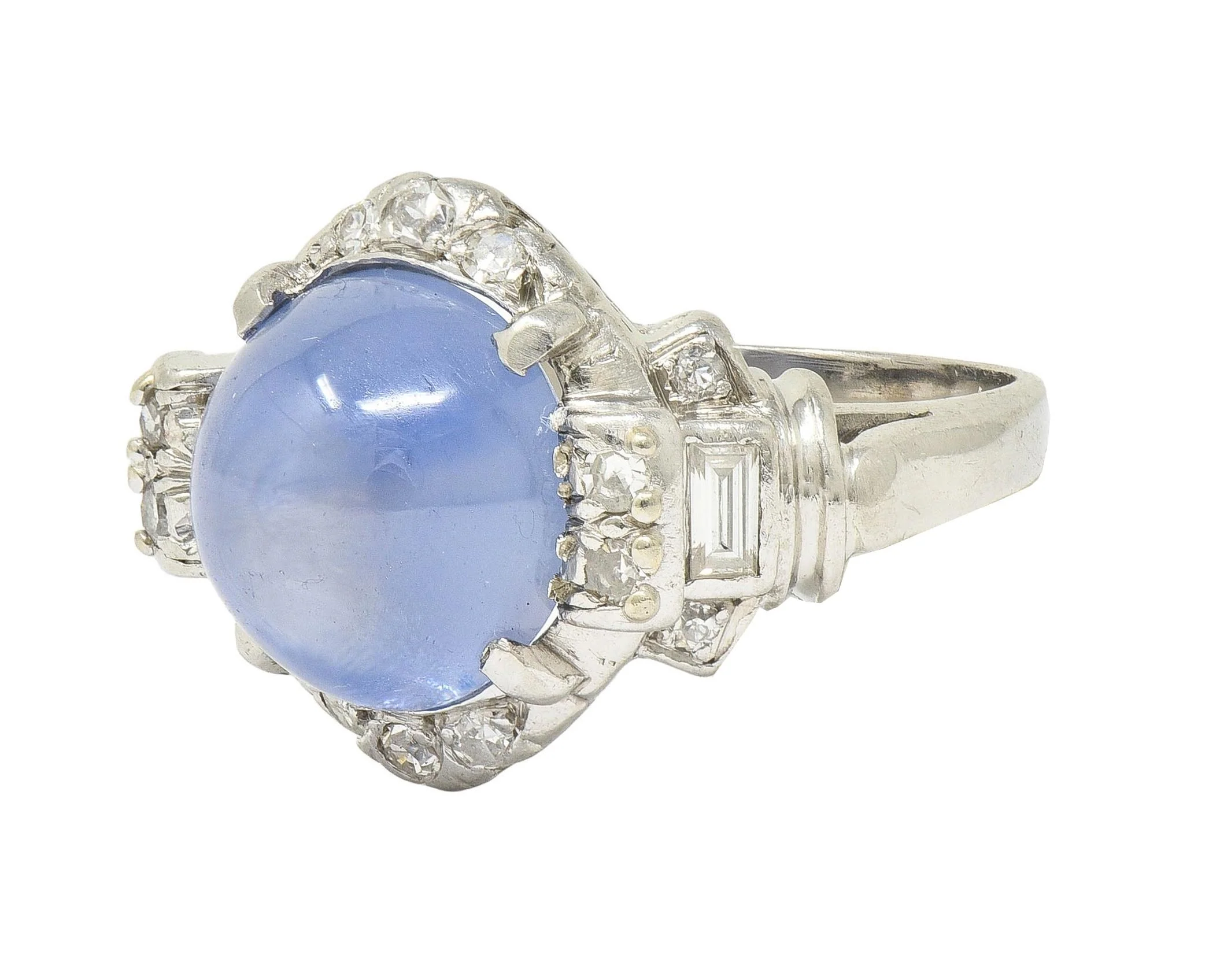 Mid-Century 8.20 CTW Star Sapphire Cabochon Diamond Platinum Vintage Dinner Ring - Image 6