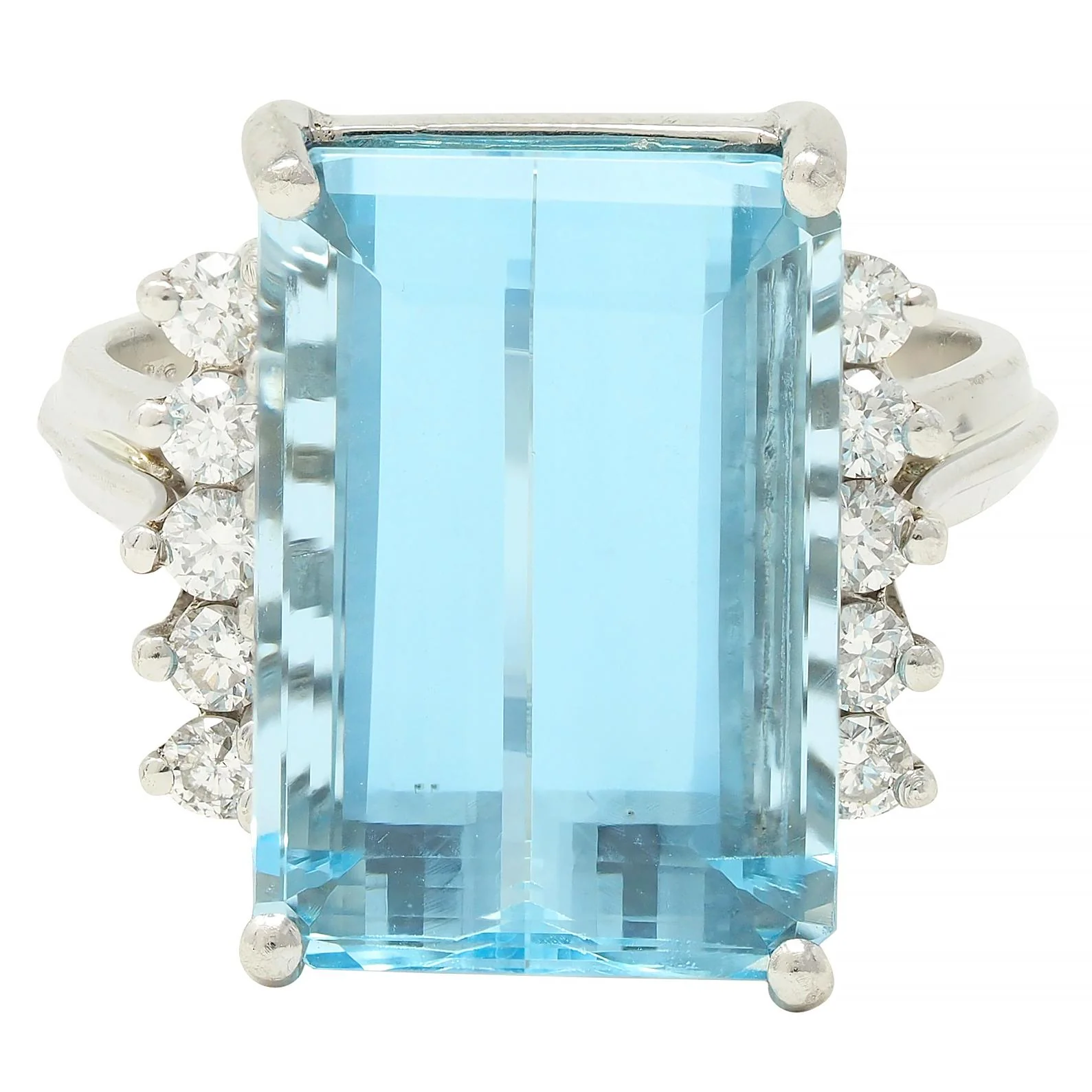 Mid- Century 9.35 CTW Aquamarine Diamond Platinum Vintage Cluster Cocktail Ring - Image 12