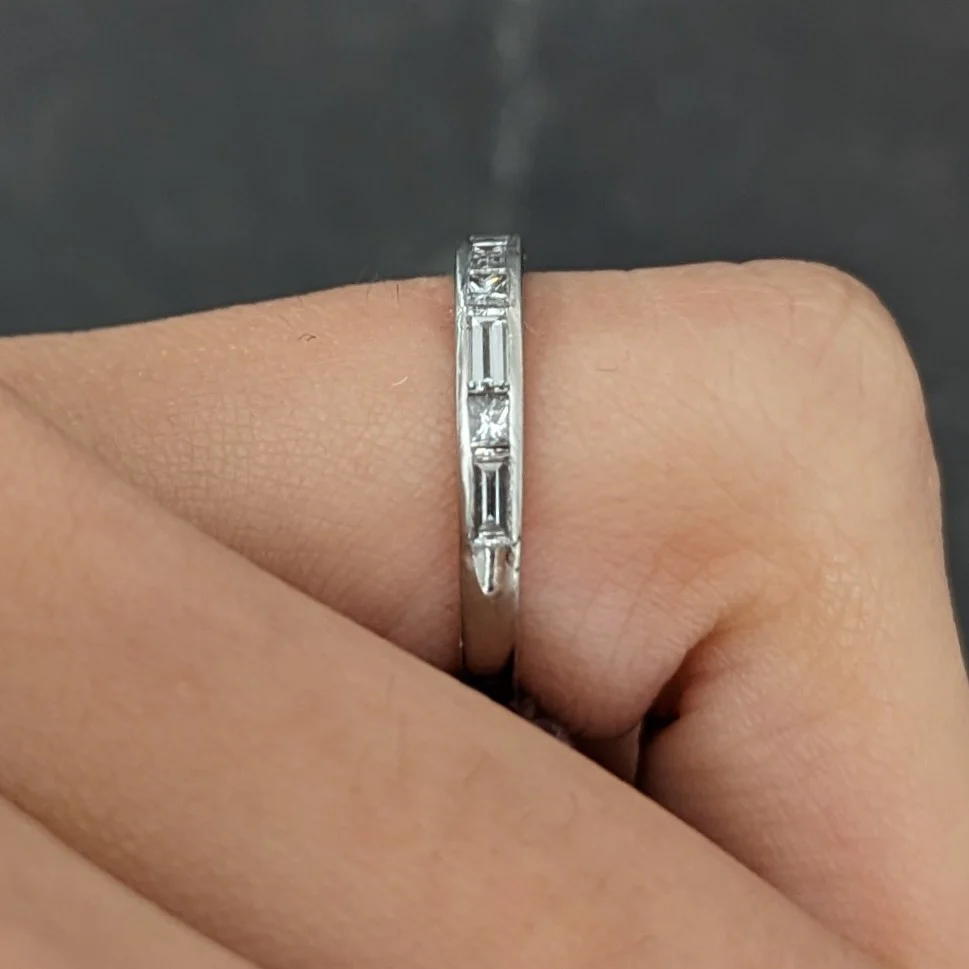 Mid-Century Baguette Princess Cut Diamond Platinum Vintage Channel Band Ring - Image 12