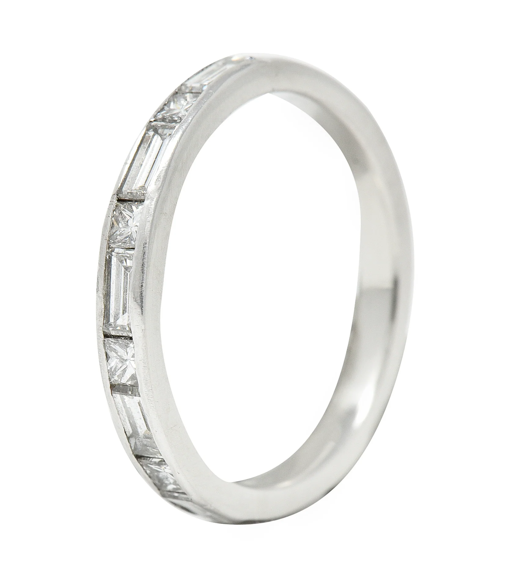 Mid-Century Baguette Princess Cut Diamond Platinum Vintage Channel Band Ring - Image 2