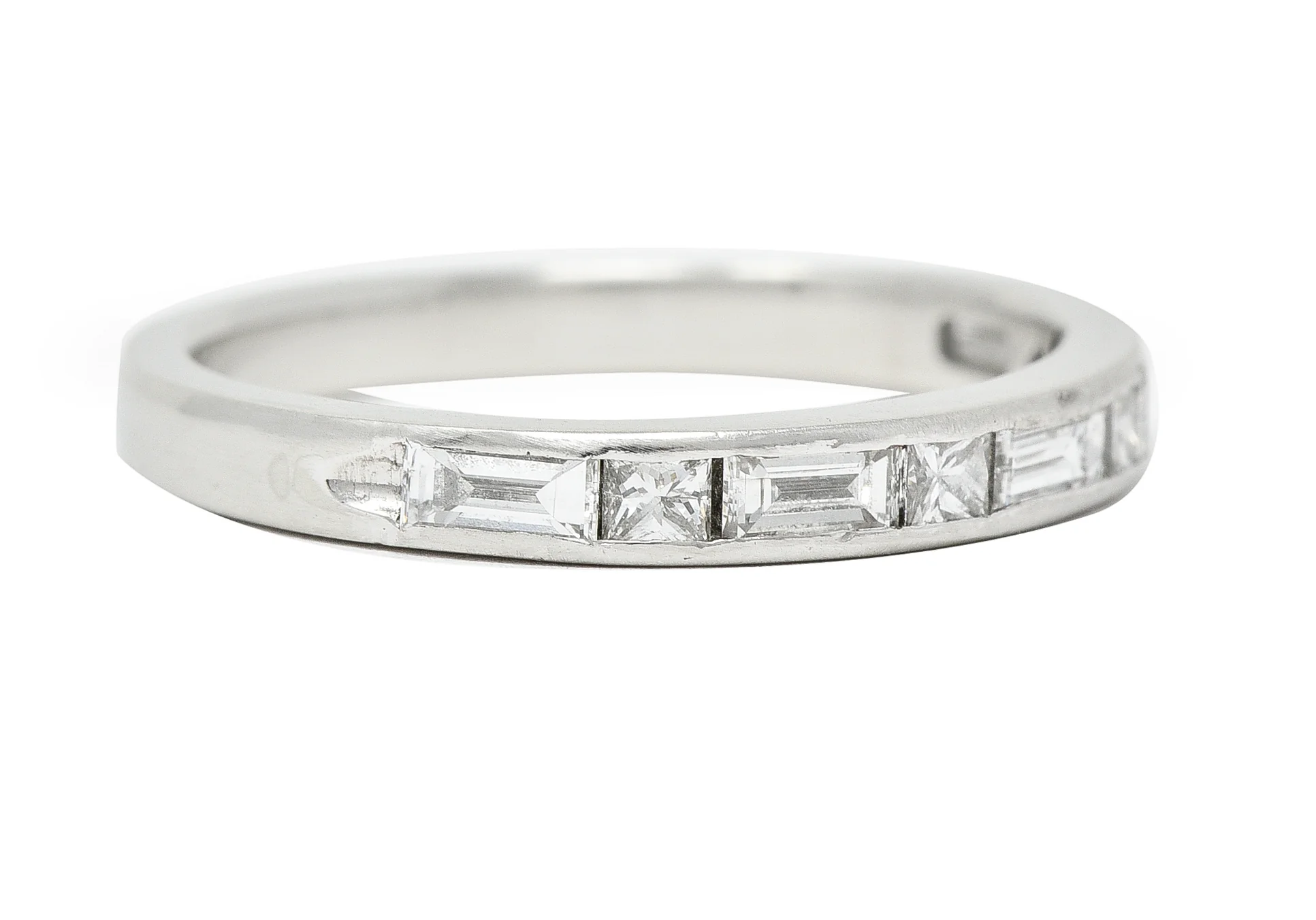 Mid-Century Baguette Princess Cut Diamond Platinum Vintage Channel Band Ring - Image 3