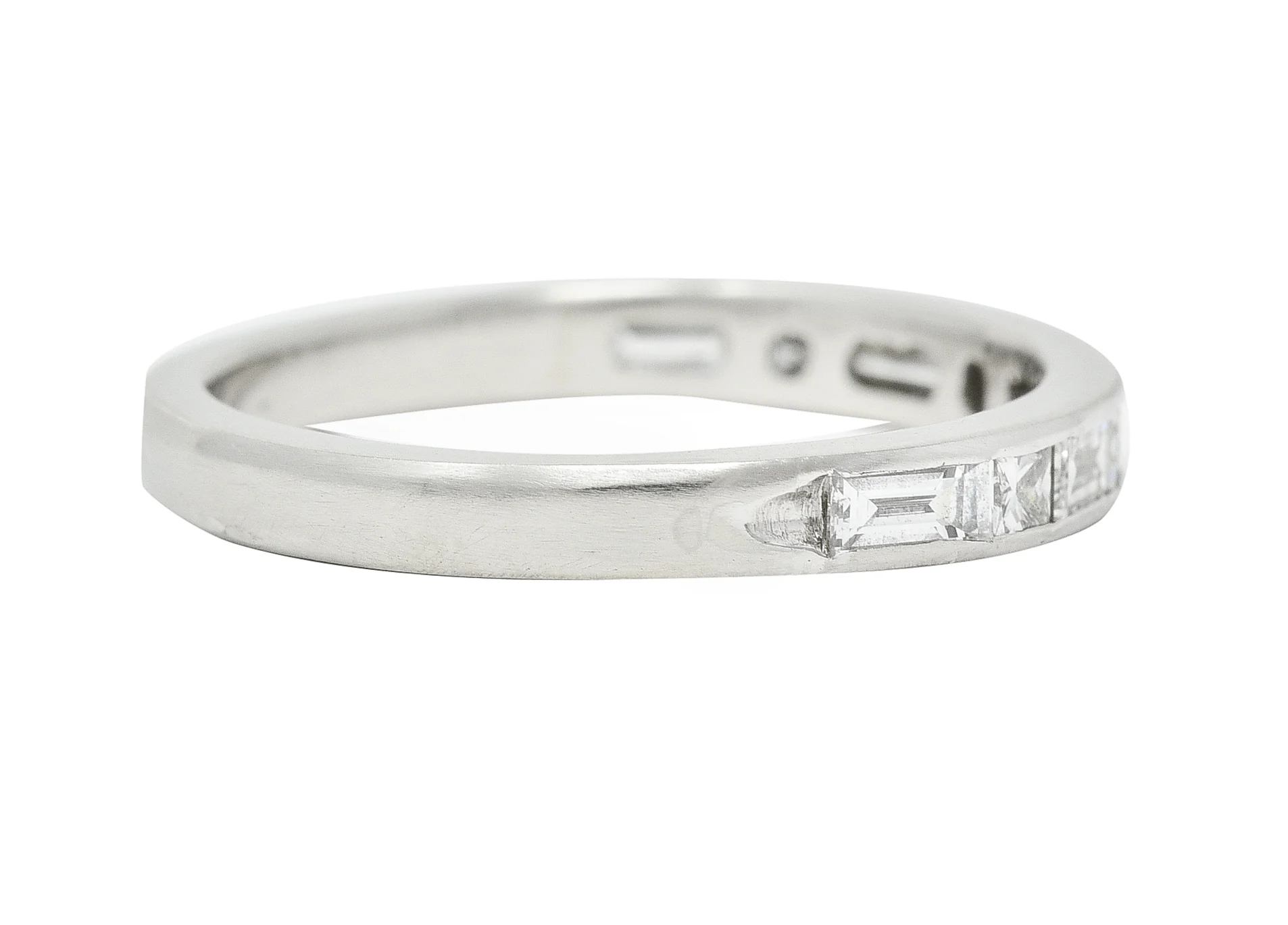 Mid-Century Baguette Princess Cut Diamond Platinum Vintage Channel Band Ring - Image 4