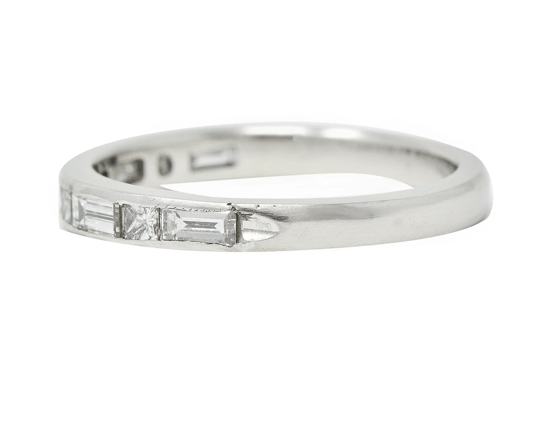 Mid-Century Baguette Princess Cut Diamond Platinum Vintage Channel Band Ring - Image 6