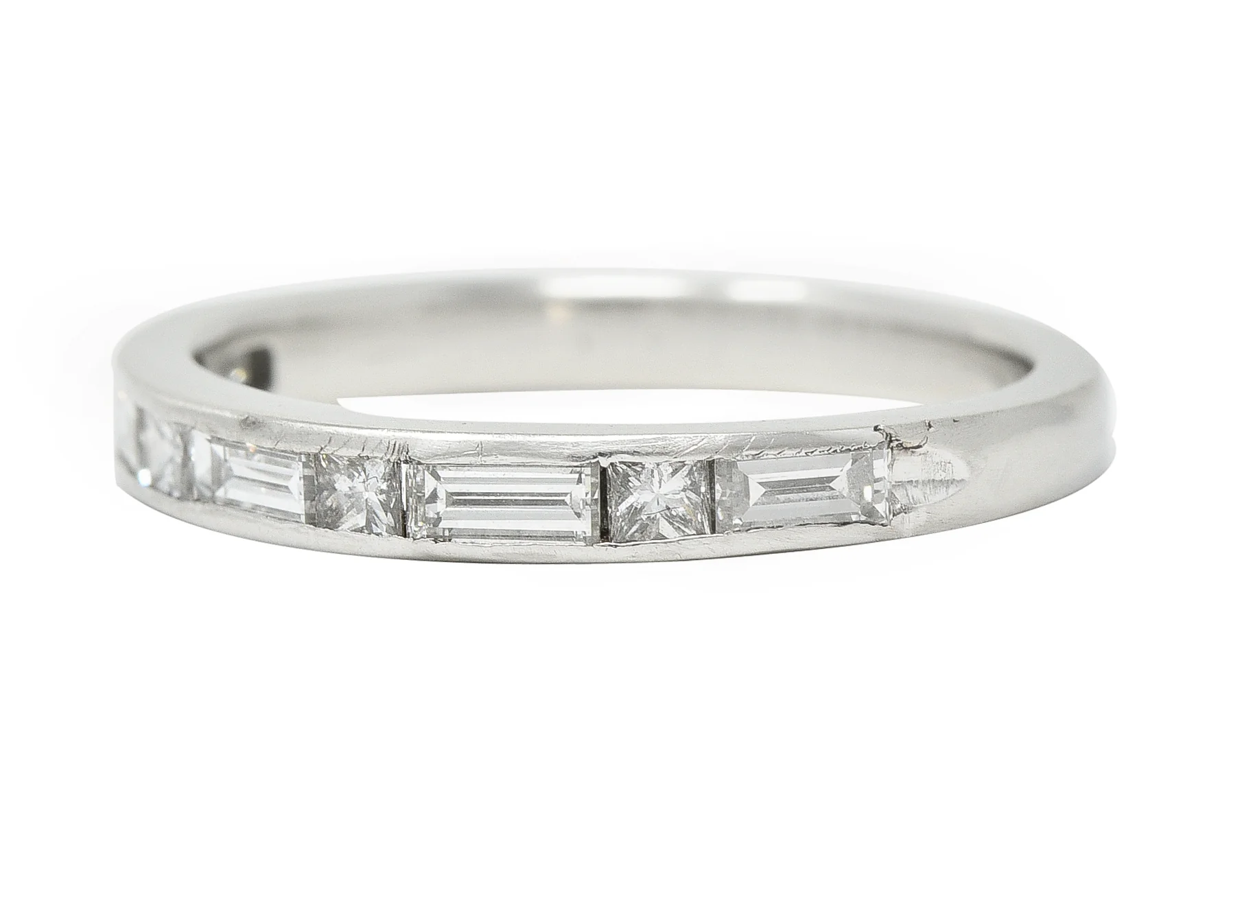 Mid-Century Baguette Princess Cut Diamond Platinum Vintage Channel Band Ring - Image 7