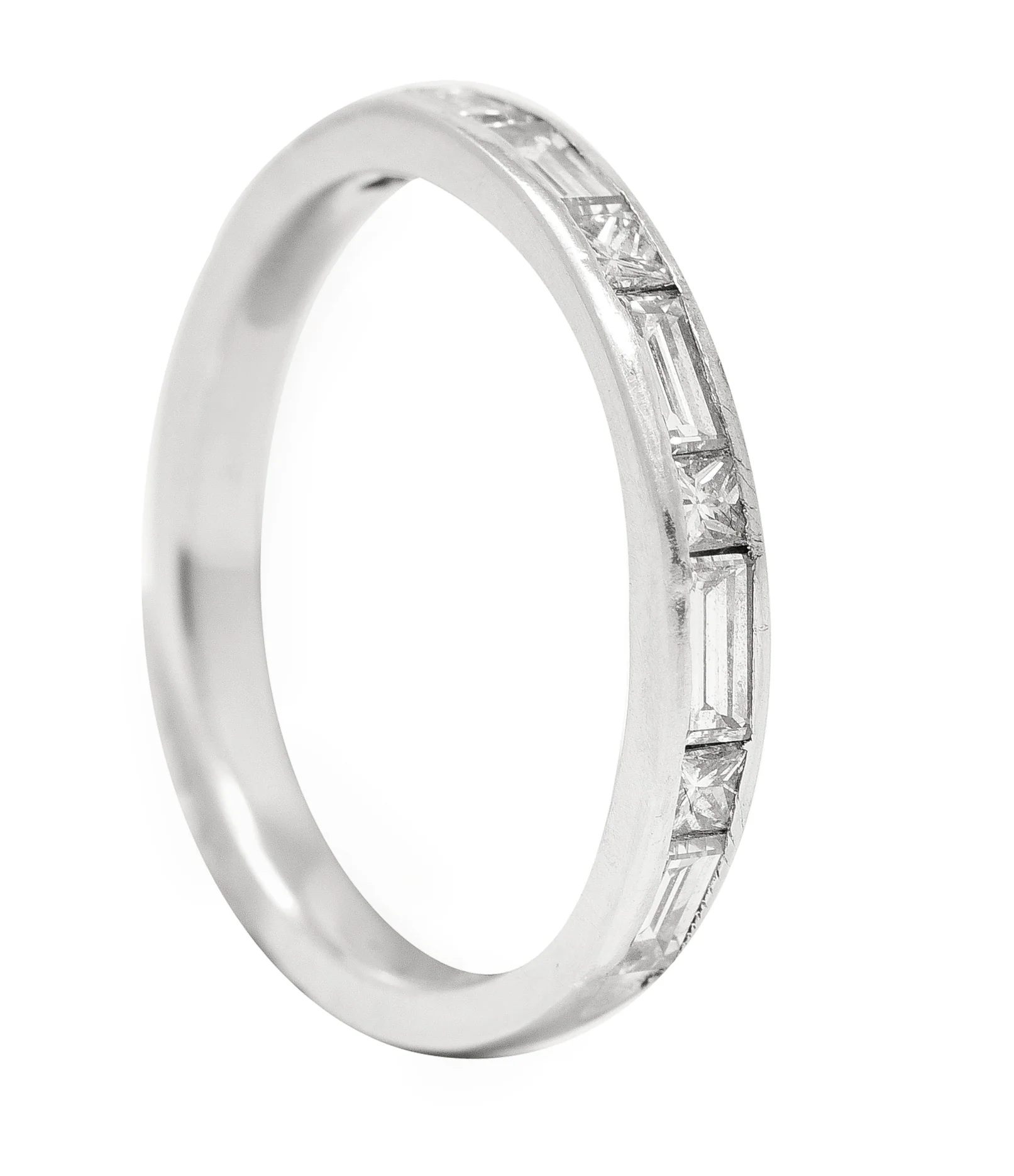 Mid-Century Baguette Princess Cut Diamond Platinum Vintage Channel Band Ring - Image 9